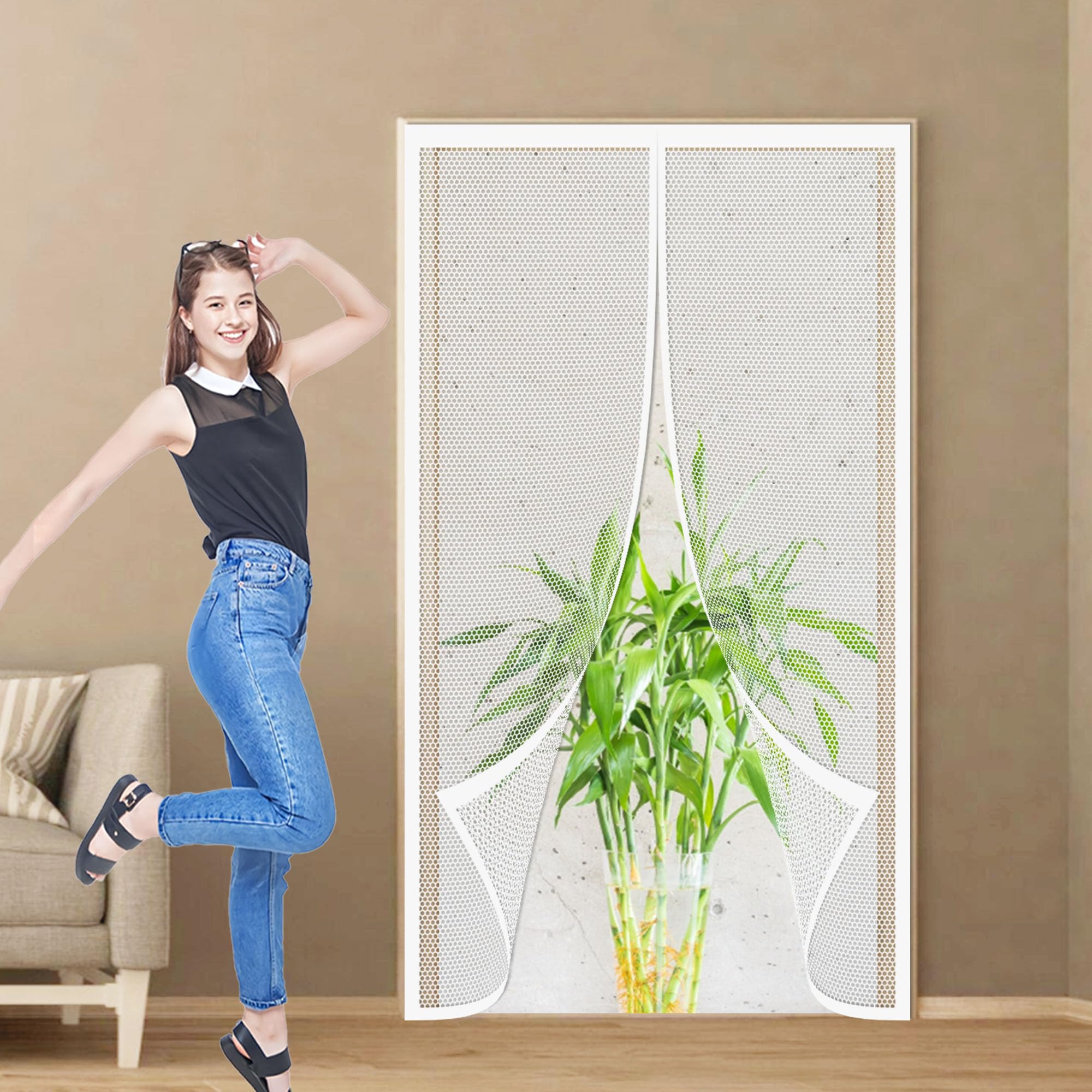 Renxtao White Fly Screens For Doors Magnetic 164 X 200 Cm Door Fly Screen Curtain Powerful Magnets For Balcony, Terrace, Cellar, Bedroom And Sliding Doors,
