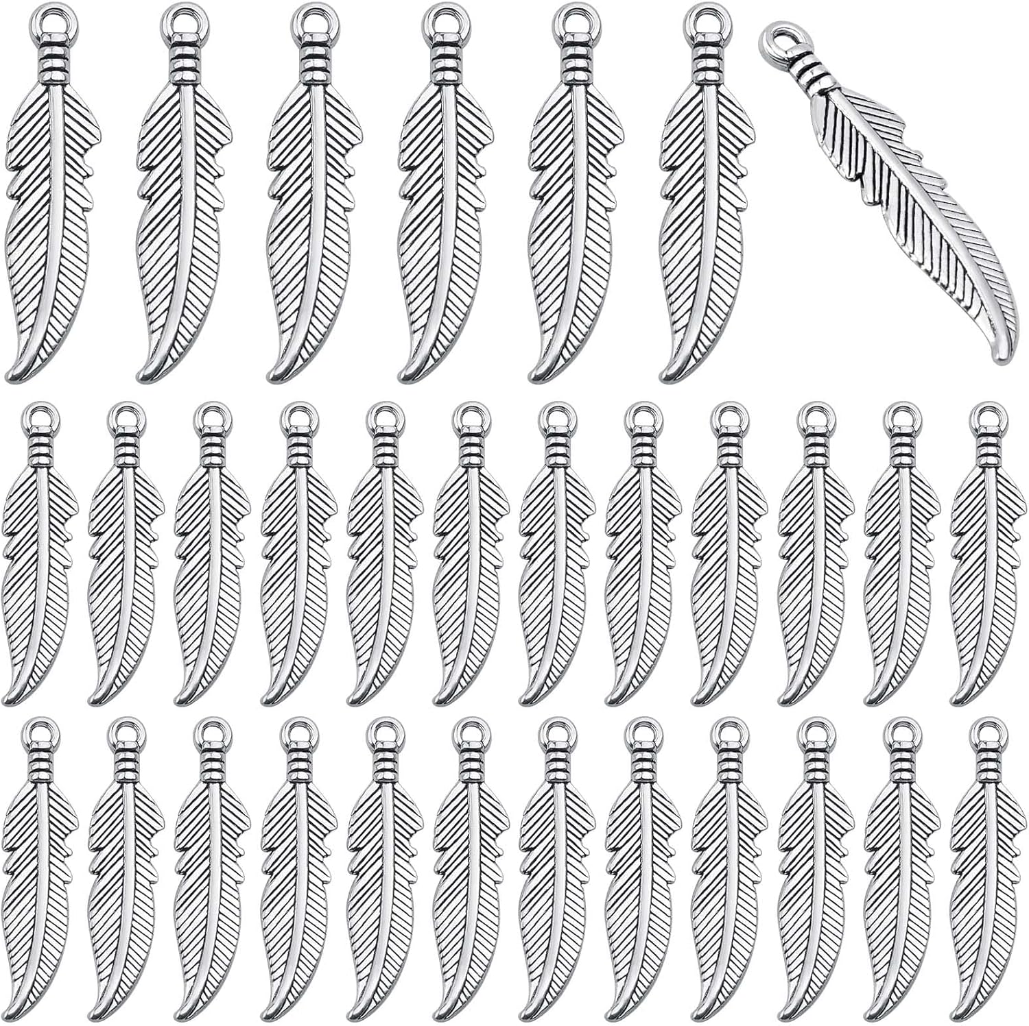 100pcs Feather Leaf Charm Pendants Vintage Alloy Tree Leave Plumage Dangle Charms Craft Supplies for DIY Bracelet Necklace Jewelry Making Findings