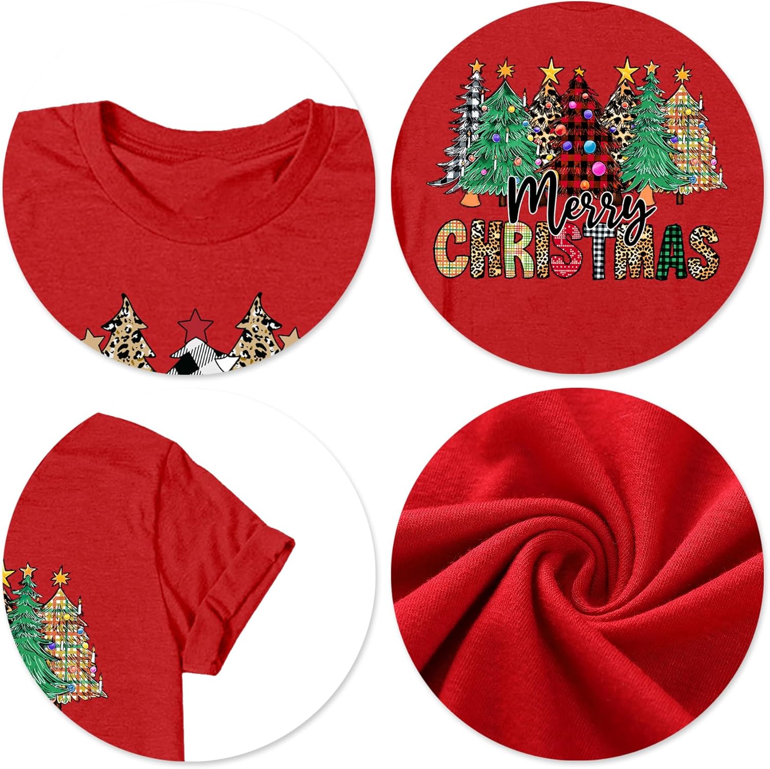 Christmas Tree Shirt for Women Merry Christmas Printed T-Shirts Leopard Plaid Short Sleeve Holiday Tee Xmas Gift Tops - Image 6