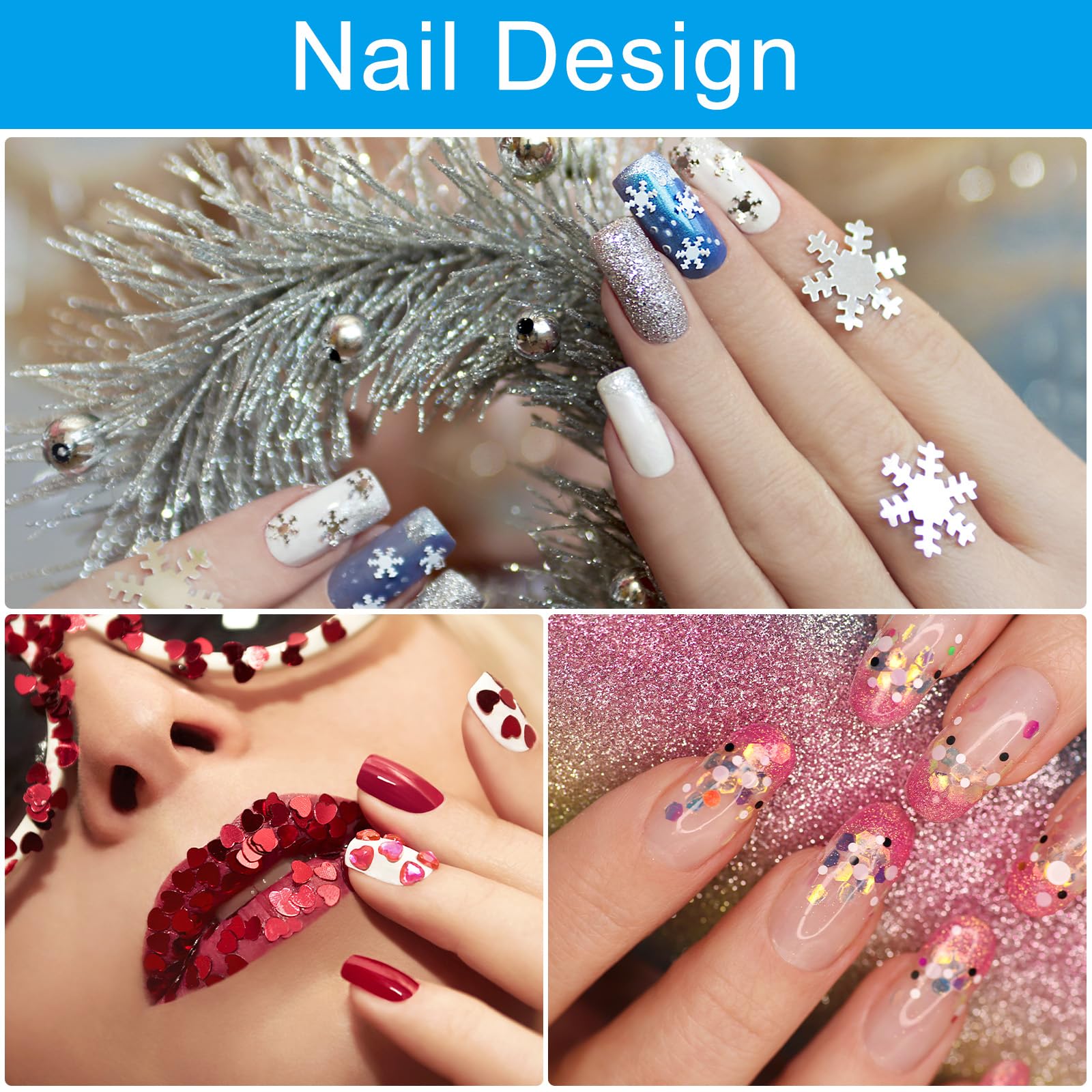Ongles,Paillettes étoilées fluorescentes ,paillettes fluo 3D couleurs mélangées accessoires de