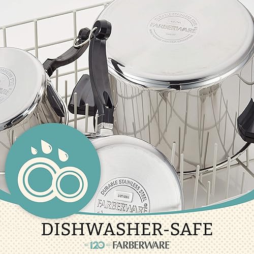 Miniatura 7 de Farberware Juego de ollas y sartenes clásicas de acero inoxidable, 15 piezas, 50049, caldera doble cubierta de 2 cuartos de galón de plata y serie