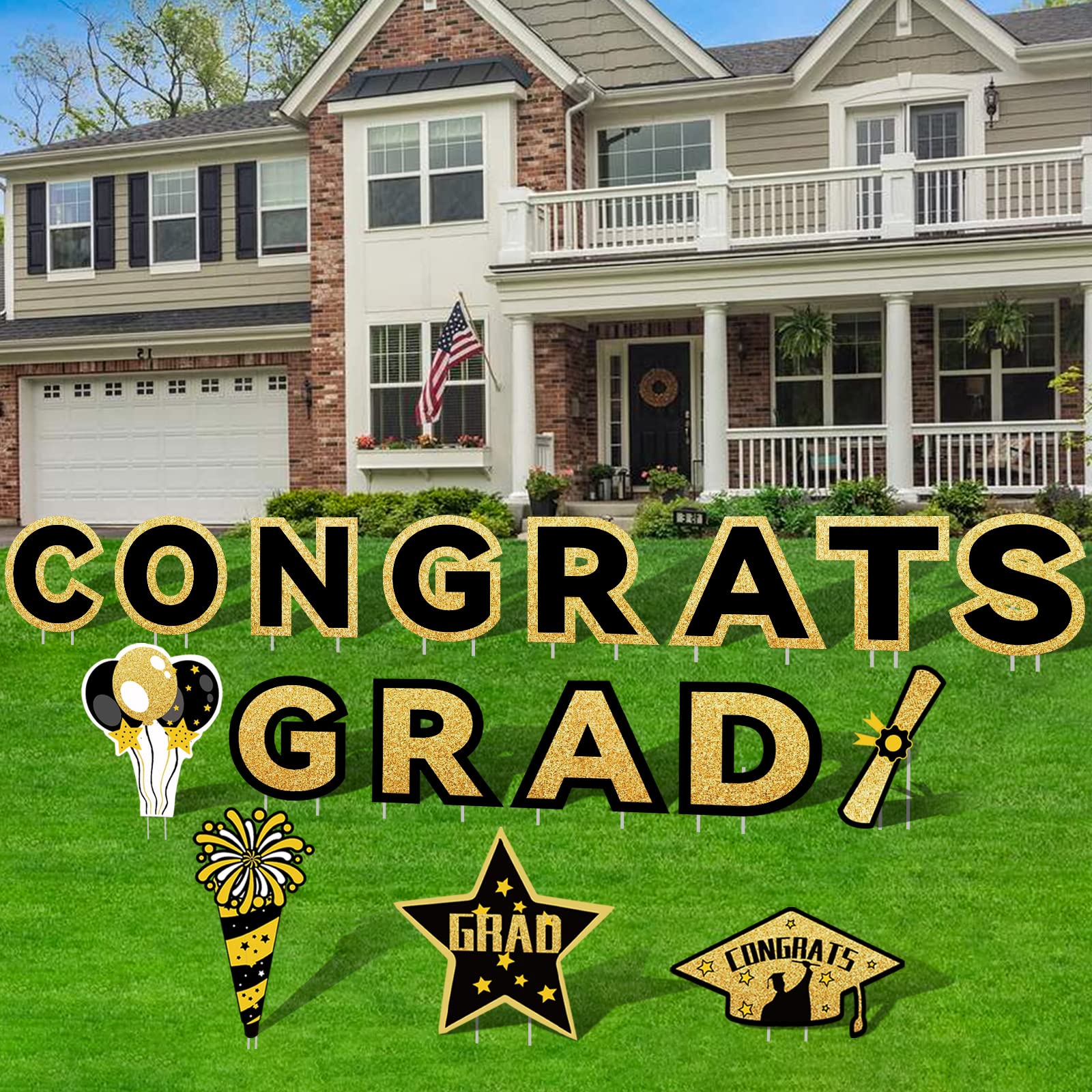 Buy 2022 Graduation Decorations Yard Sign 17PCS Black Gold Congrats