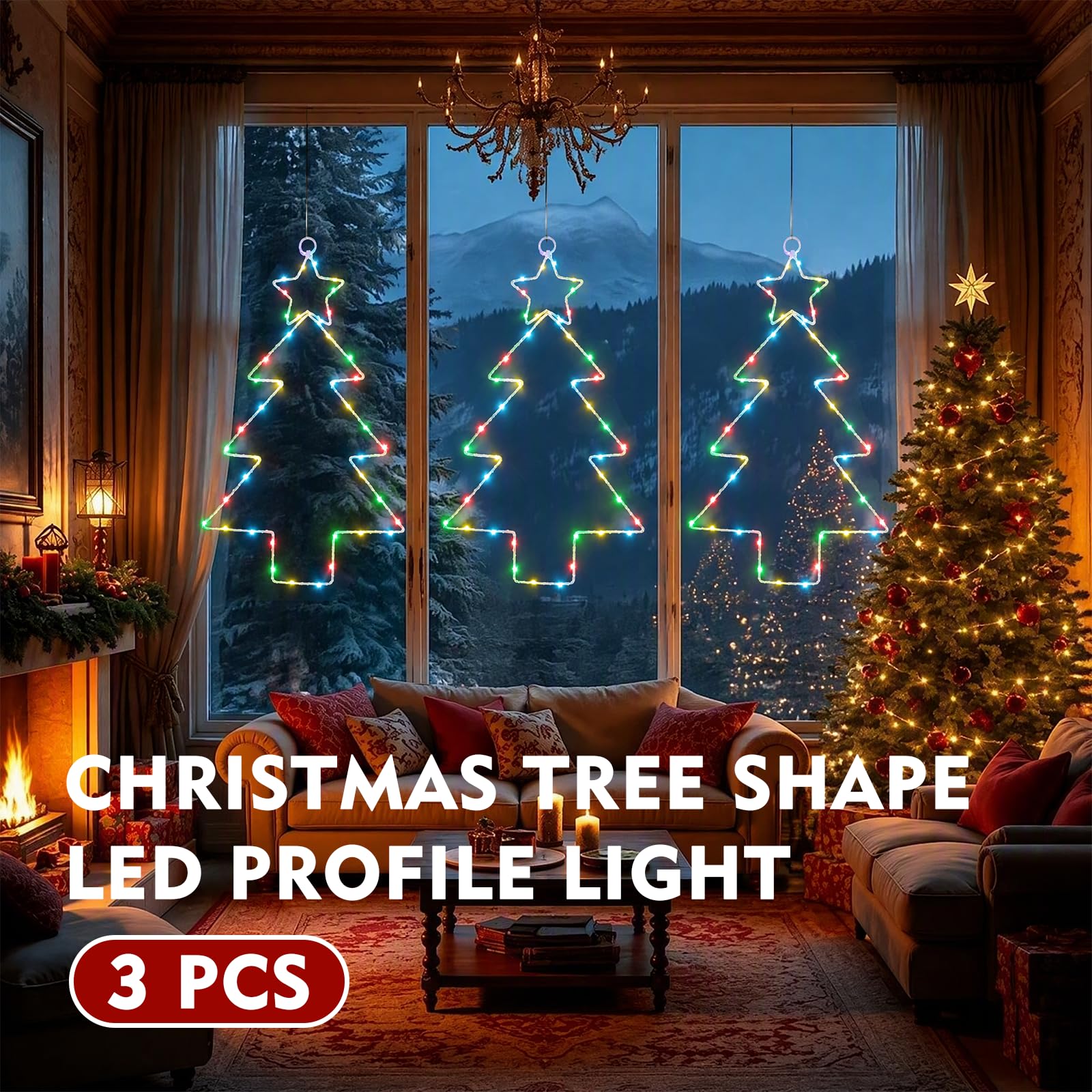 3 Stück Weihnachtsdeko Fenster Beleuchtet,LED Fensterdeko Weihnachten mit 120 LEDs,Weihnachtsbeleuchtung Fenster mit Timer & Fernbedienung,8 Modi,Fen-ster Licht Weihnachten für Innen Außen,Farbiges