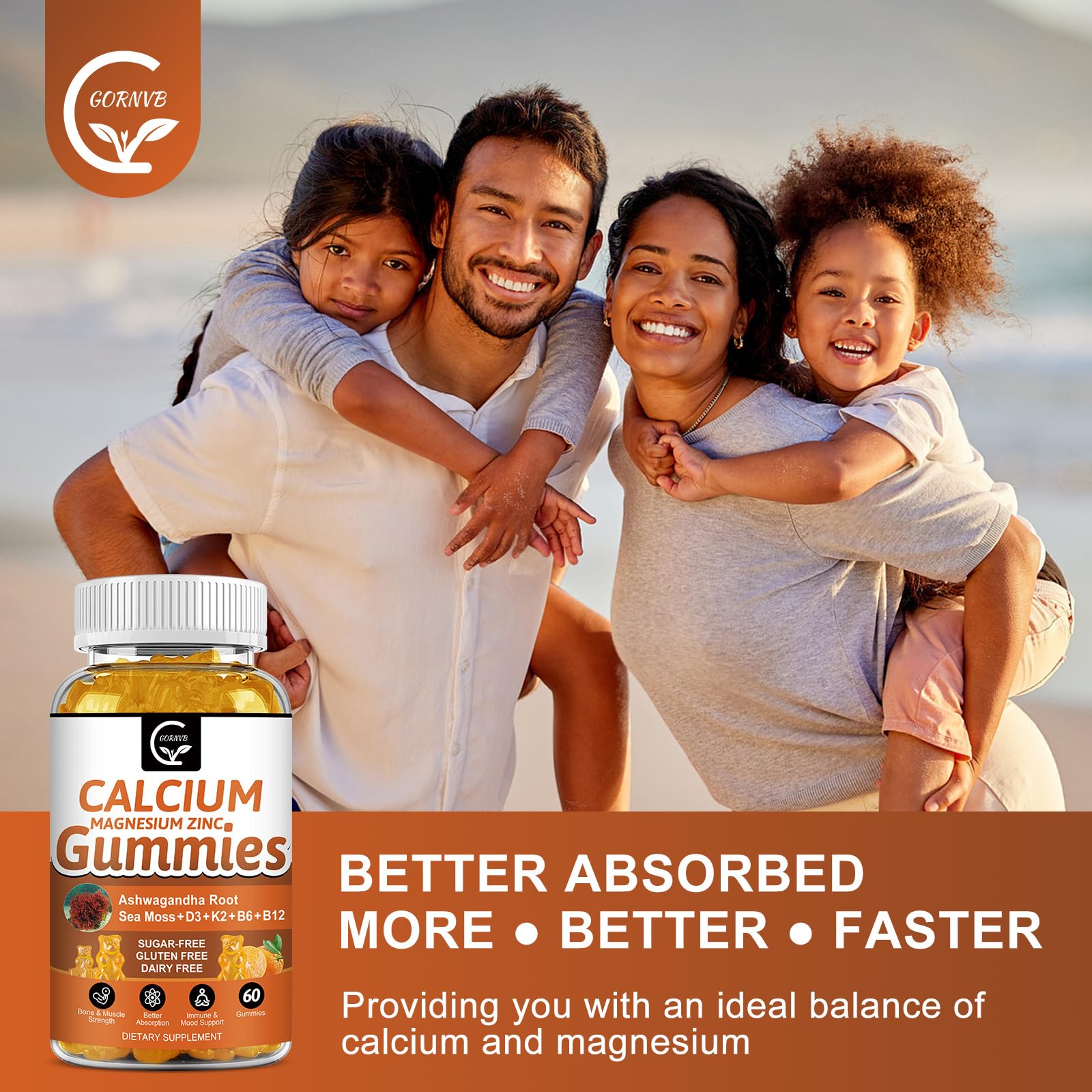 1200mg Calcium Gummies with Vitamin D3,K2,B12 & B6 - Plant Complex Calcium Magnesium Supplement with Glycinate,Potassium,Sea Moss,Ashwagandha Root for Bone & Teeth Strength, Muscle & Immune-2 Pack — Amazon image 7