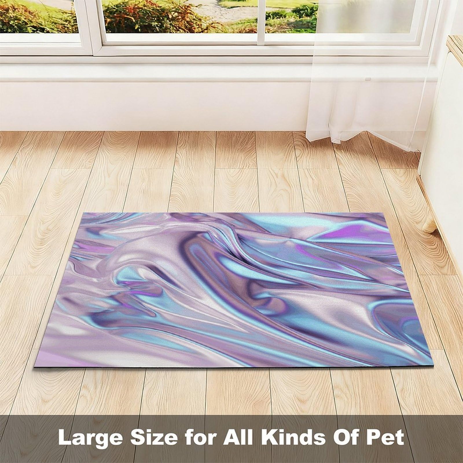 Tapis de nourriture pour chat à texture argentée brillante – Tapis d'alimentation antidérapant pour chien facile à nettoyer pour la nourriture et l'eau, tapis de gamelle pour chien et chat 43,2 x 76,2
