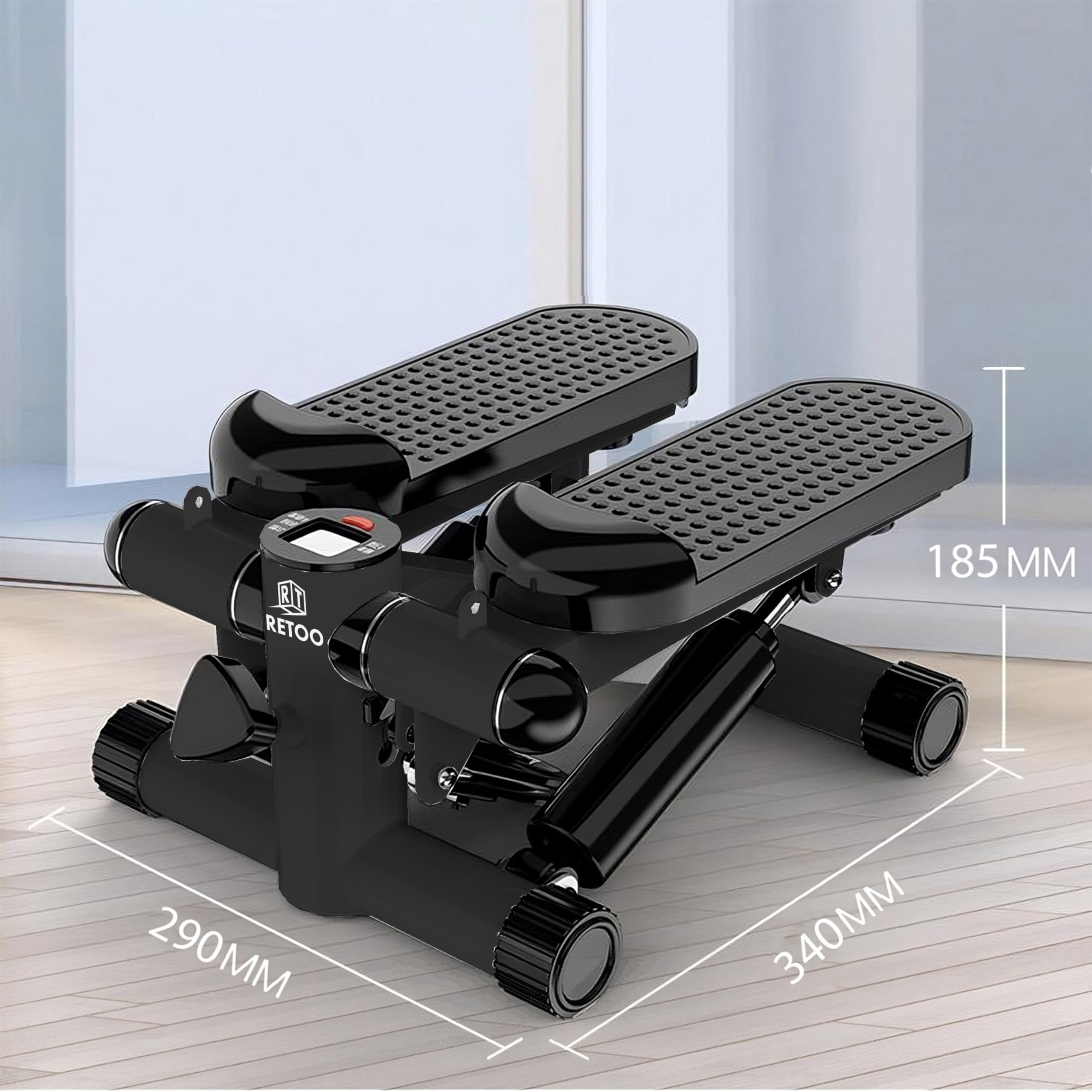 Retoo Stepper für Zuhause mit LCD Display & Widerstandsbändern, Stepper bis 100 kg, Ganzkörpertraining für Beine & Arme, Kompaktes Fitnessgerät mit Hydrauliksystem, Schwarz