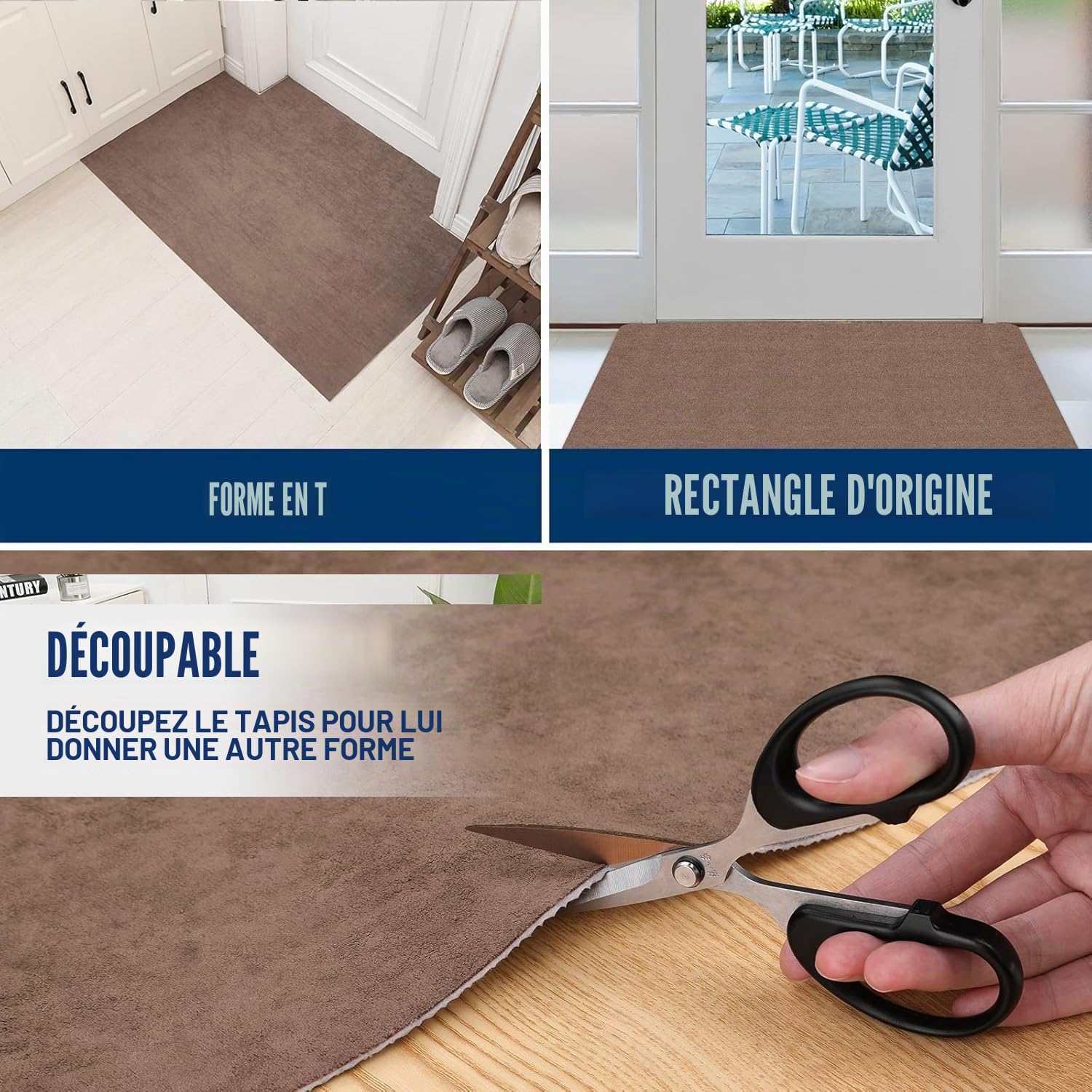 Paillasson 80x120cm, Tapis Superfin pour Intérieur, Moquette Absorbante Antidérapante, Tapis de Porte Robuste, Pour l'entrée, la cuisine, la terrasse, la porte d'entrée, Marron