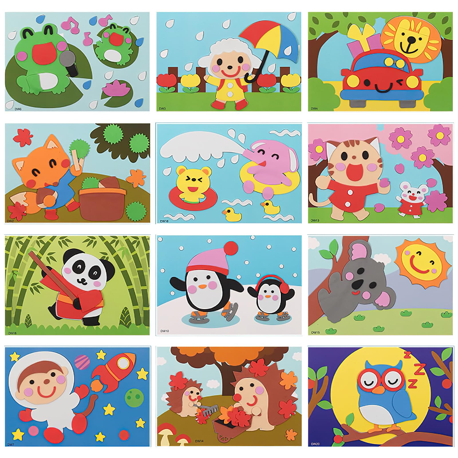 TNSLAND 12 Pezzi Mosaico Fai Da Te Animali Terrestri per Bambini, Artigianato Creativo, Adesivi 3D Fatti a Mano in Schiuma Dei Cartoni Animati (B)