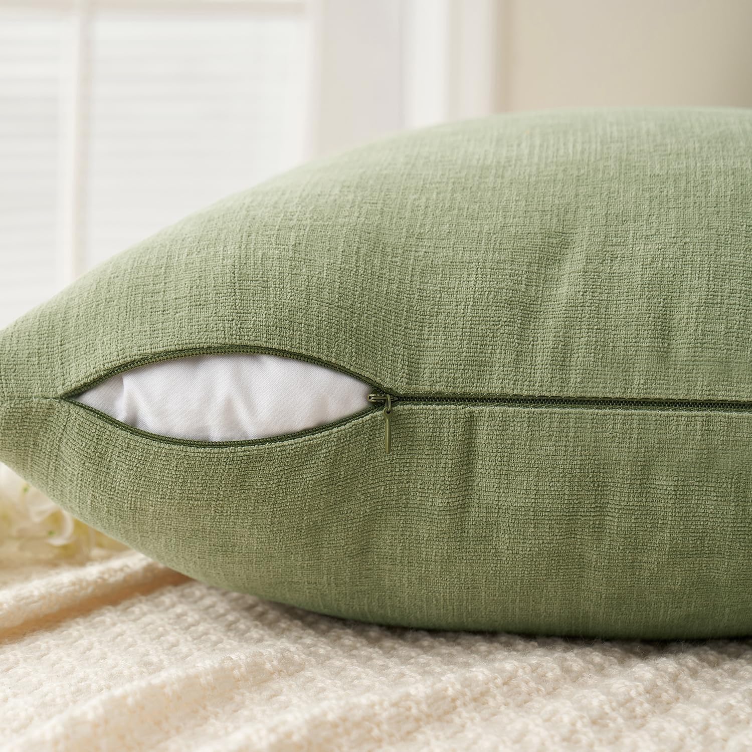 MIULEE Sage Green Couch Pillow Covers 16x16 Inch, Set of 2 Soft Spring Chenille Decorative Square Throw Pillow Covers Farmhouse for Sofa Living Room Bed - Image 5