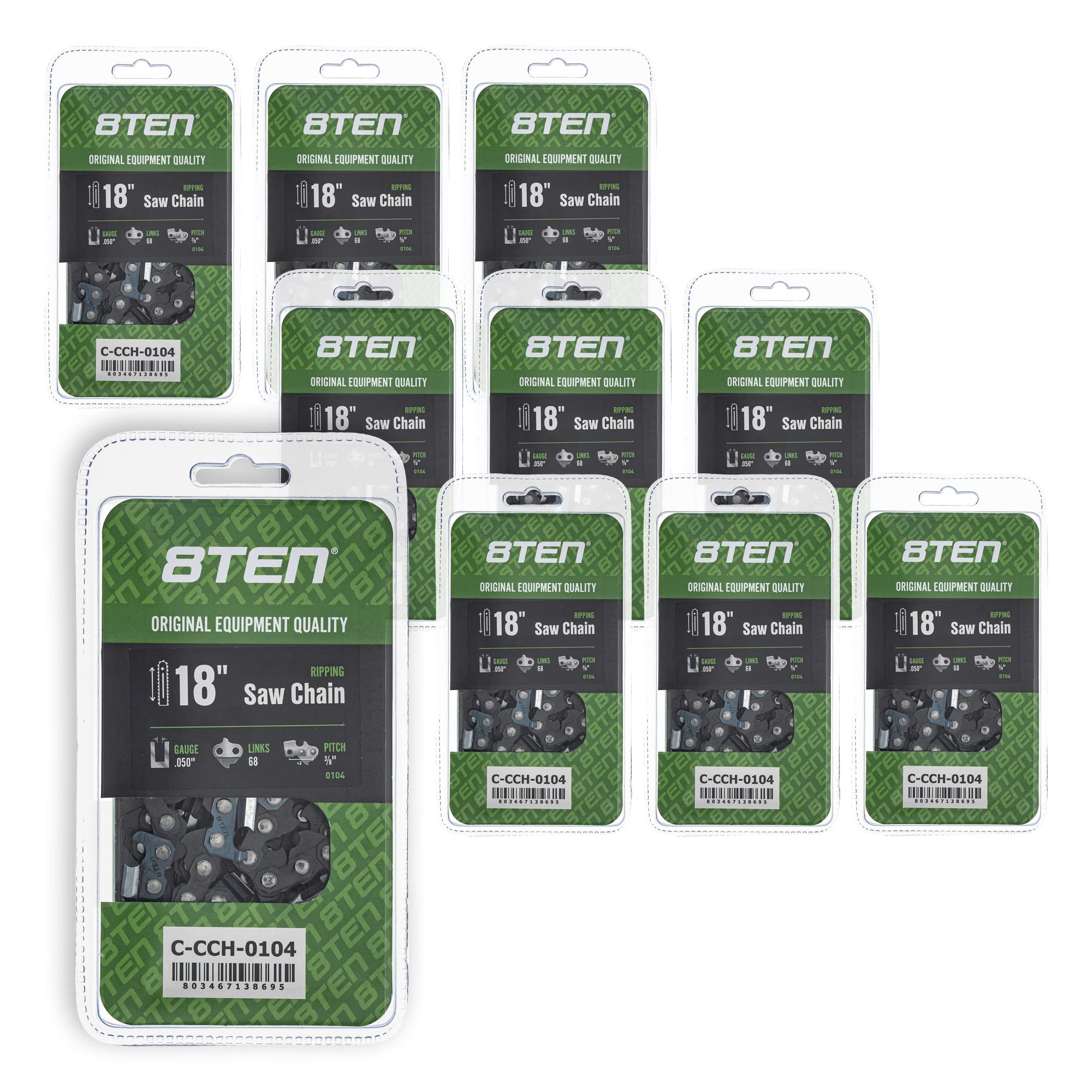 8TEN Ripping Chainsaw Chain 18 Inch .050 3/8 68DL For Husqvarna 455 Rancher Poulan PP4818A Jonsered 2165 (10 Pack)