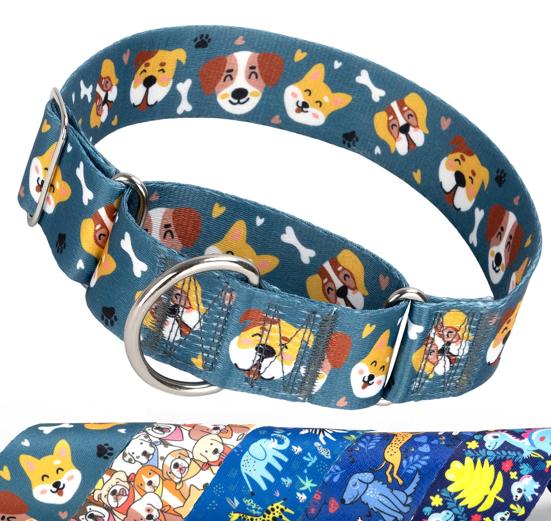 Photo 1 of 1.5 Inch Wide Dog Collar - No Pull Martingale Collar for Large Dogs, Escape Proof & Thick Adjustable Training Collar for Medium, Large & XL Dogs(Cartoon Dog M)