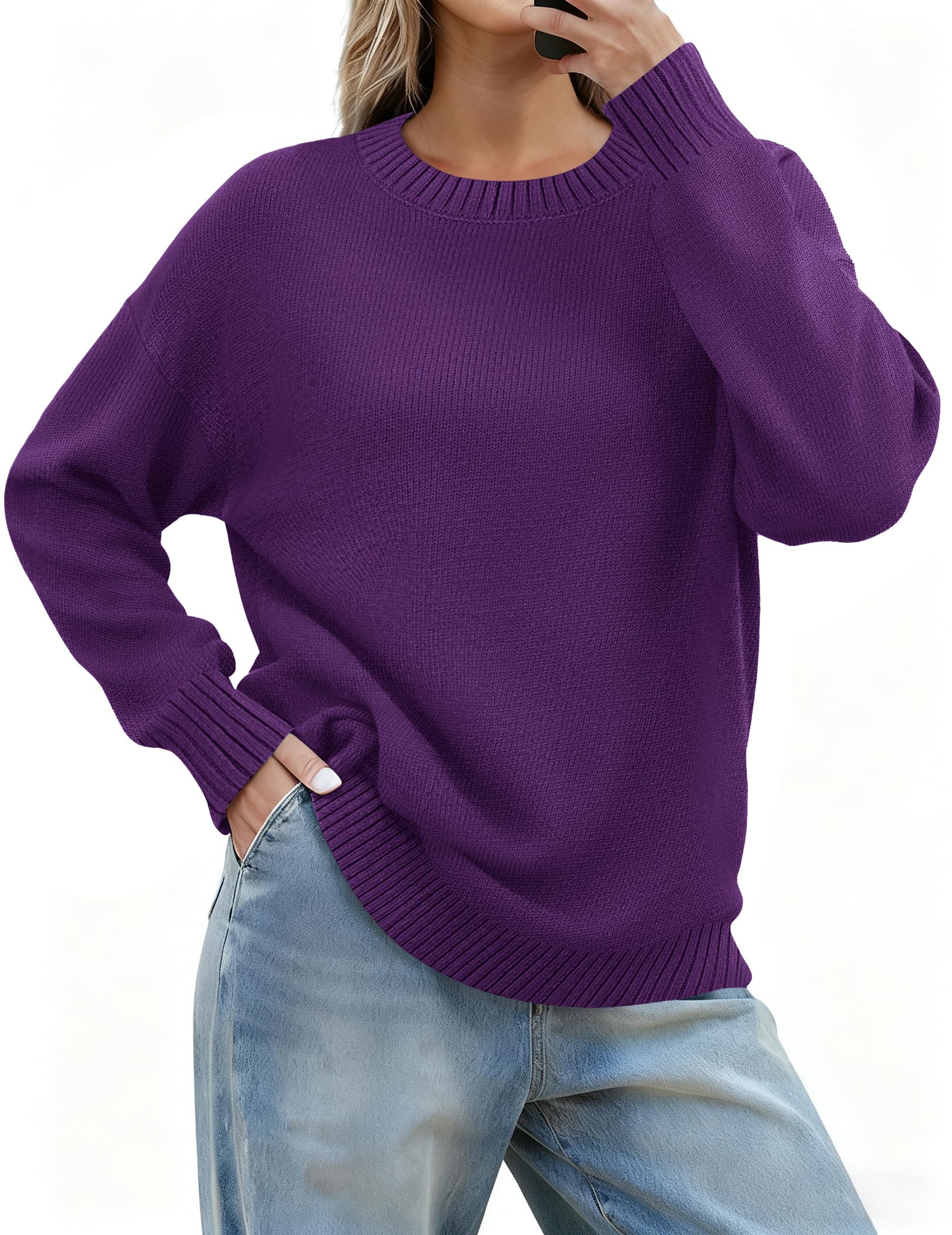 Zeagoo Fall Sweaters for Women 2026 Long Sleeve Crewneck Ribbed Knit Pullover Sweater Loose Fit Basic Jumper Tops