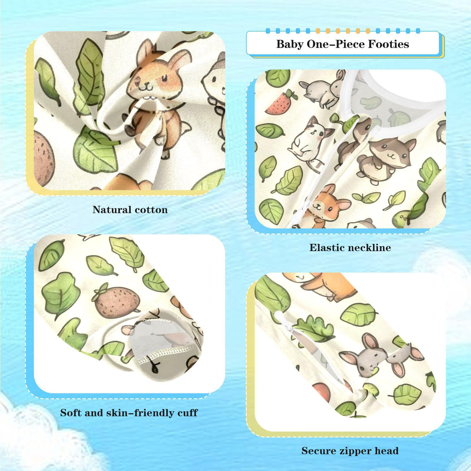 vvfelixl Baby Boys Girl Oneise Sleepers Cute Various Animals Long Sleeve Baby Play One Piece Footies for 6-9 Months