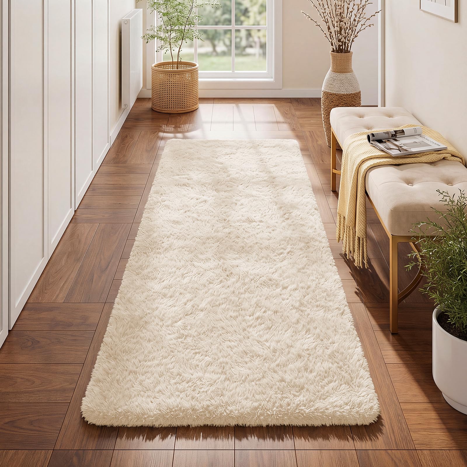 Tappeto peloso soffice soggiorno camera corridoio 80x150cm Beige