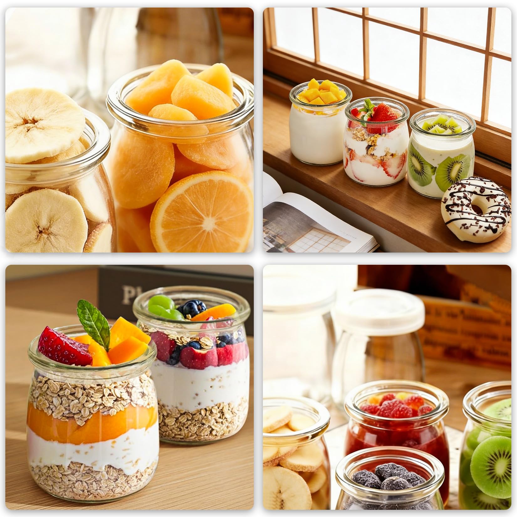 12 Pz Vasetti per Yogurt con Coperchio, 200 ml Barattolo Vetro con Coperchio, Bicchieri da Yogurt Trasparenti, Bicchieri da Dessert in Vetro per dessert, marmellata, muesli, mousse