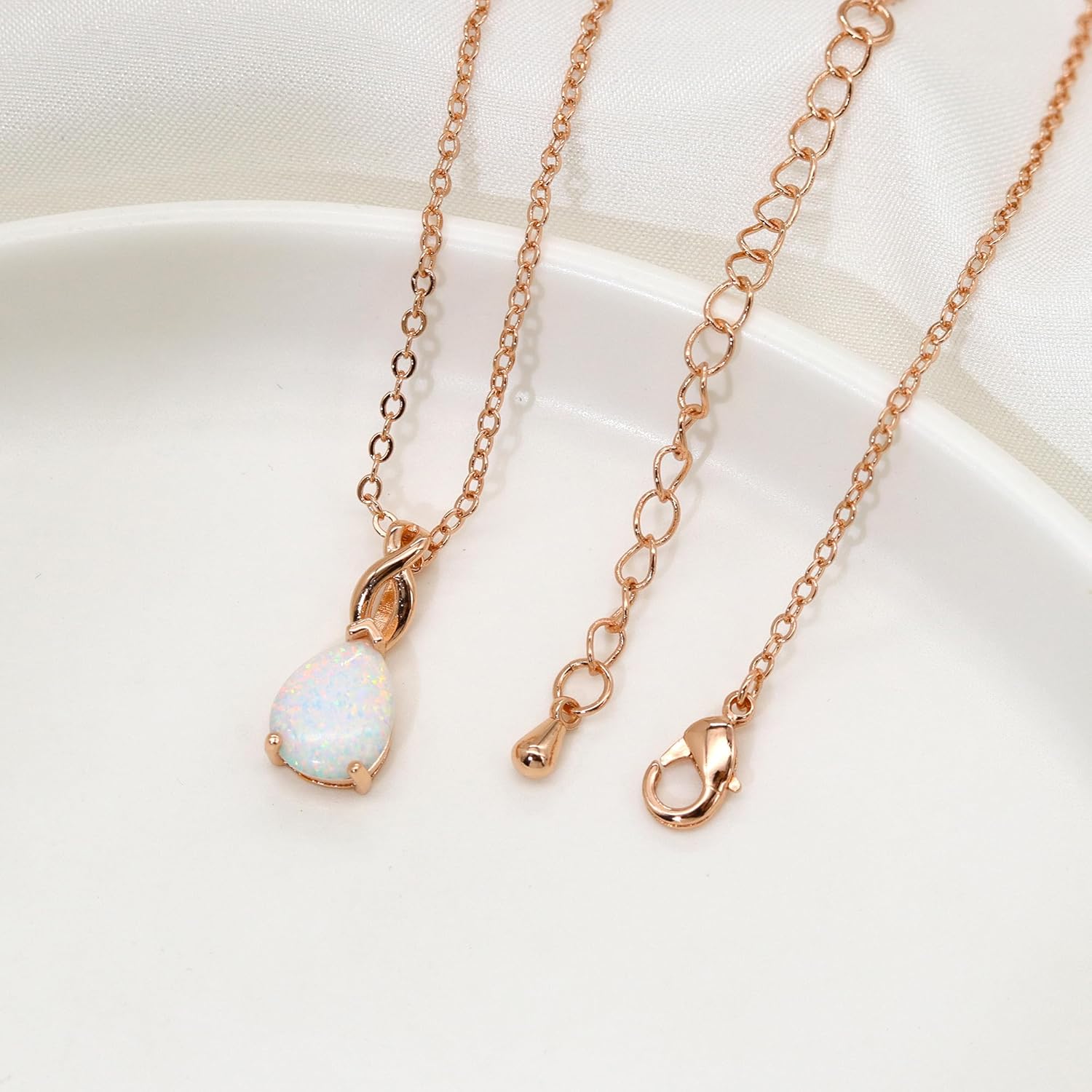 AILUOR White Opal Necklaces for Women, Rose Gold Plated Dainty 11mm Round Gemstone Pendant October Birthstone Pendant Necklace for Women Bridal Wedding Jewelry Birthday Gift for Wife Mom Her - Image 7