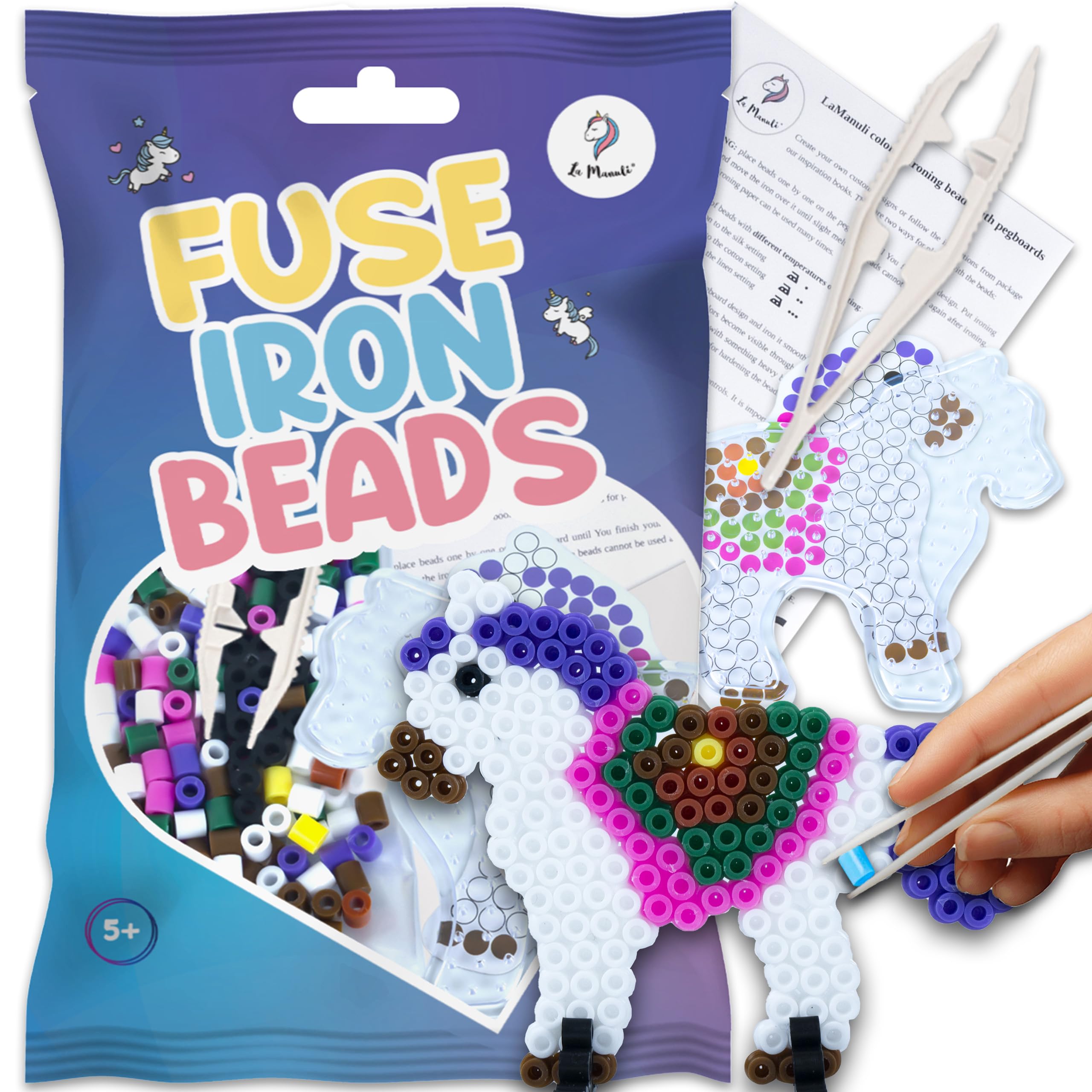 La Manuli Fuse Beads Unicorn Kit - Ironing Beads Mini Gift Set for Kids