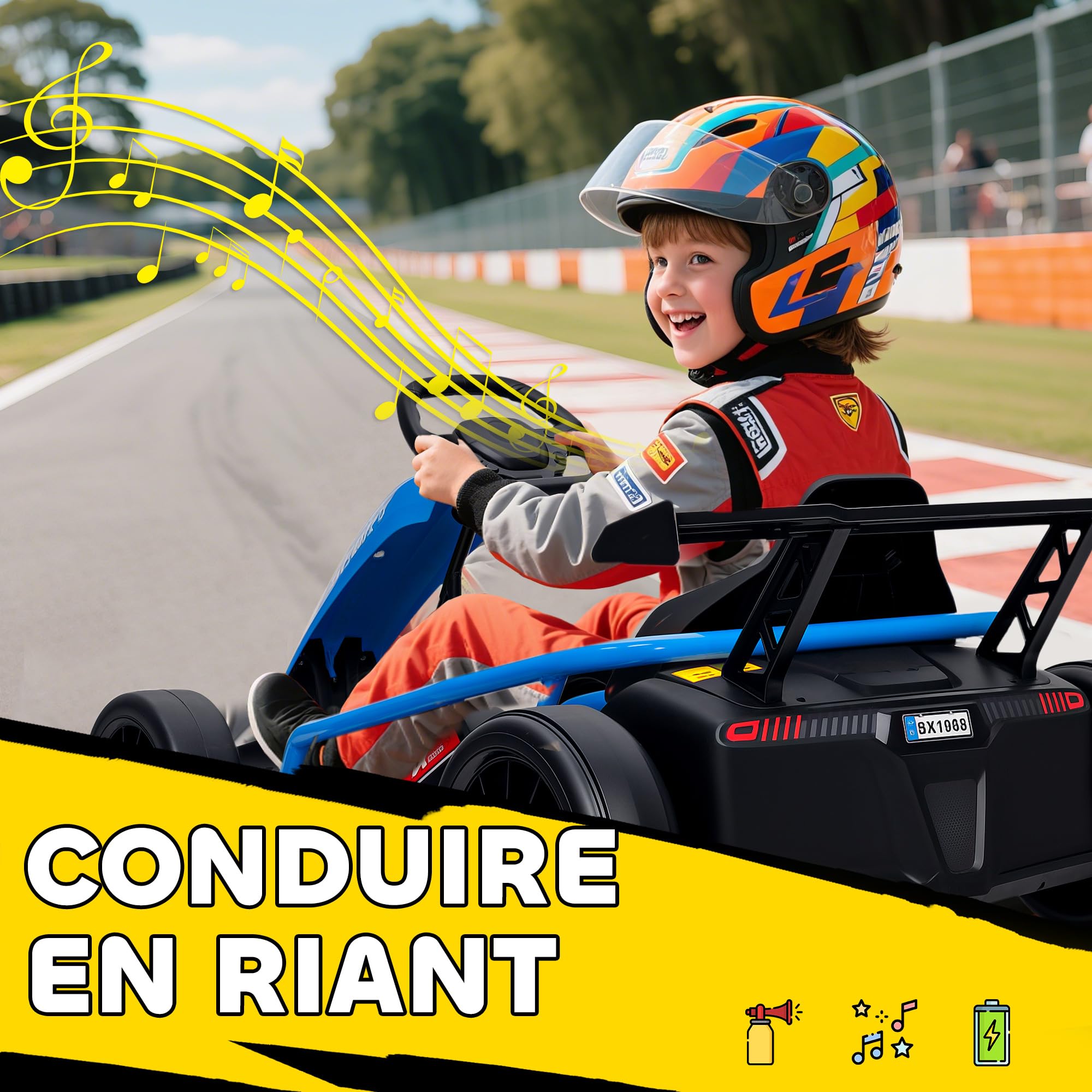 AIYAPLAY 24V Go-Kart per bambini 6-13 km/h Drift Kart 8-12 anni Blu