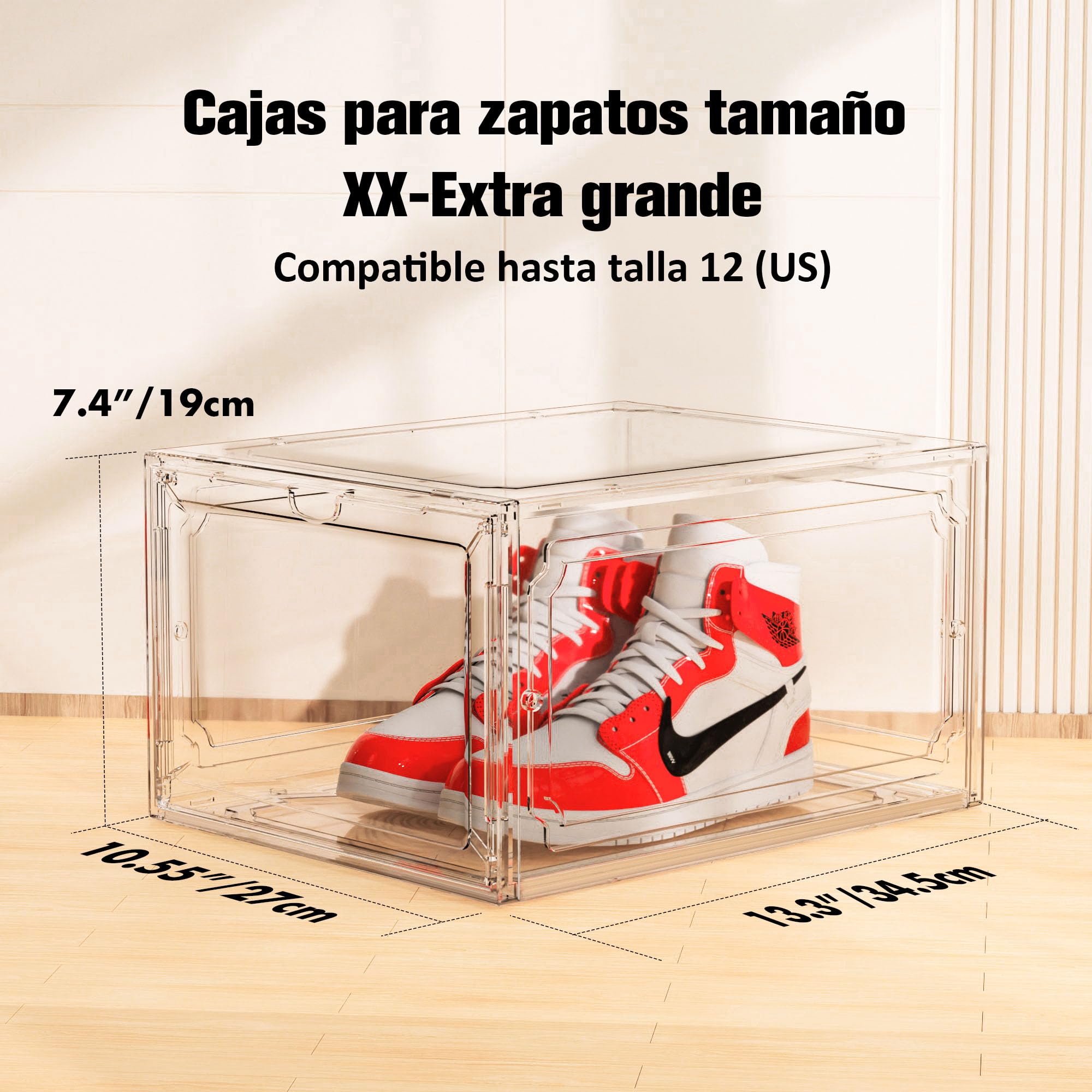 Kuject X-Large Shoe Storage Boxes Organizers for Closet 12 Pack, Fit Size 11,Clear Plastic Stackable Sneaker Containers for Entryway, Space Saving Shoe Rack Holder (Clear, 6 Packs)