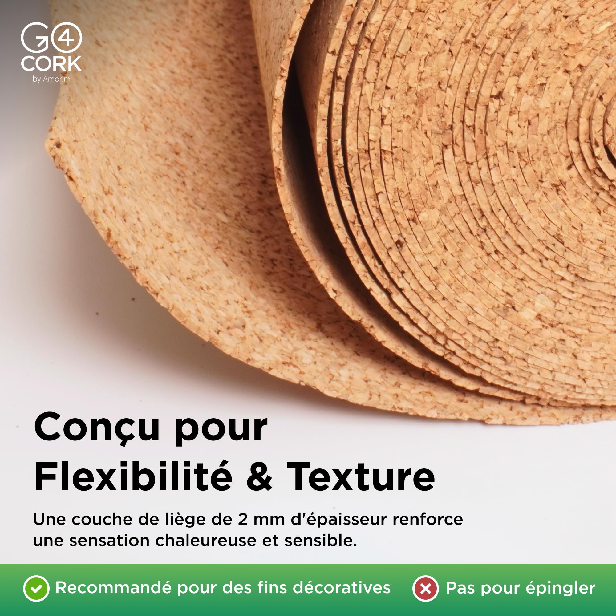 Go4Cork Rouleau de liège extra large – 50 cm x 8 m | Rouleau de liège double face de qualité supérieure | Multifonction pour les travaux manuels, la maison, la salle de classe et le bureau