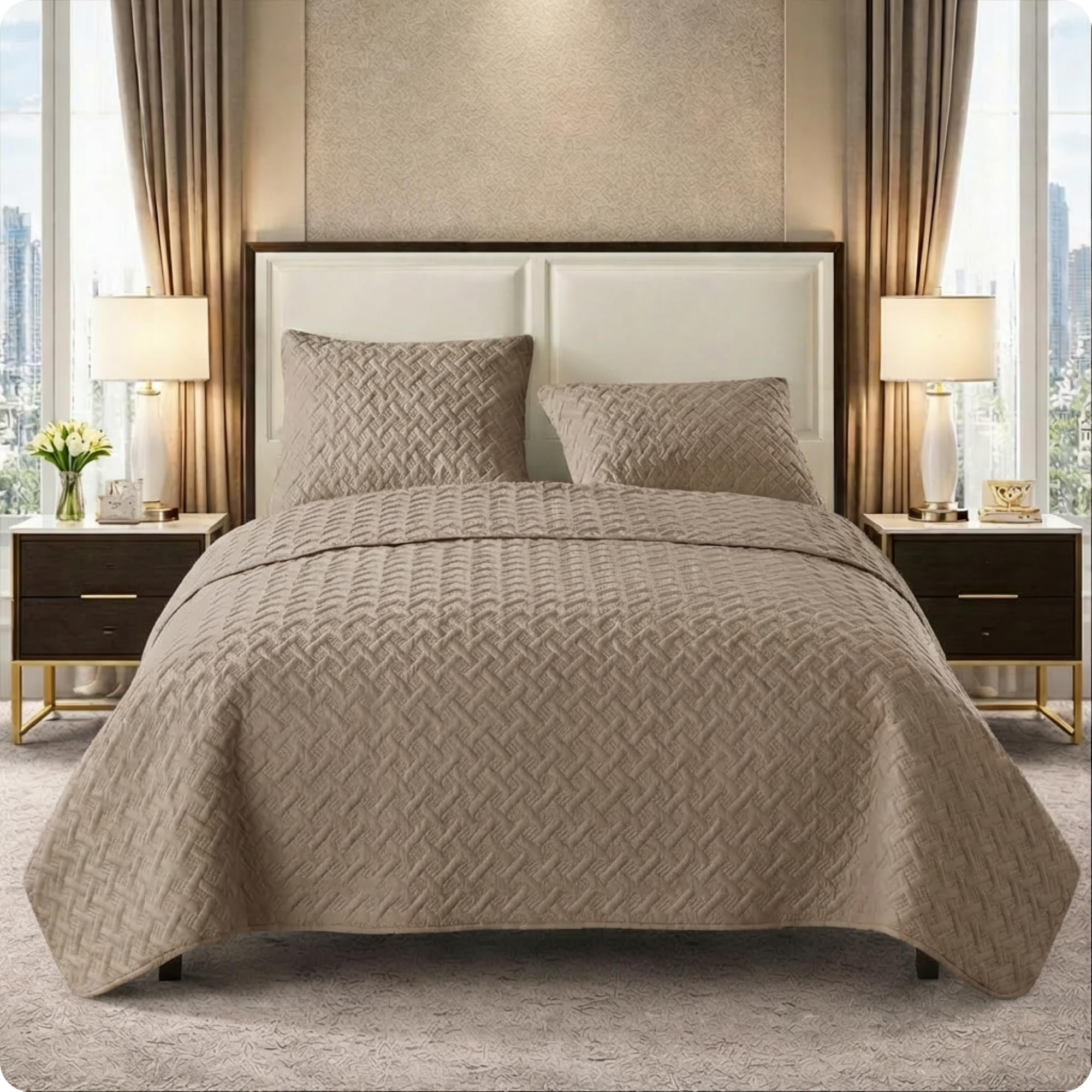VCNY Home Nina Basketweave 3-Piece Bedding Set, Full/Queen, Taupe