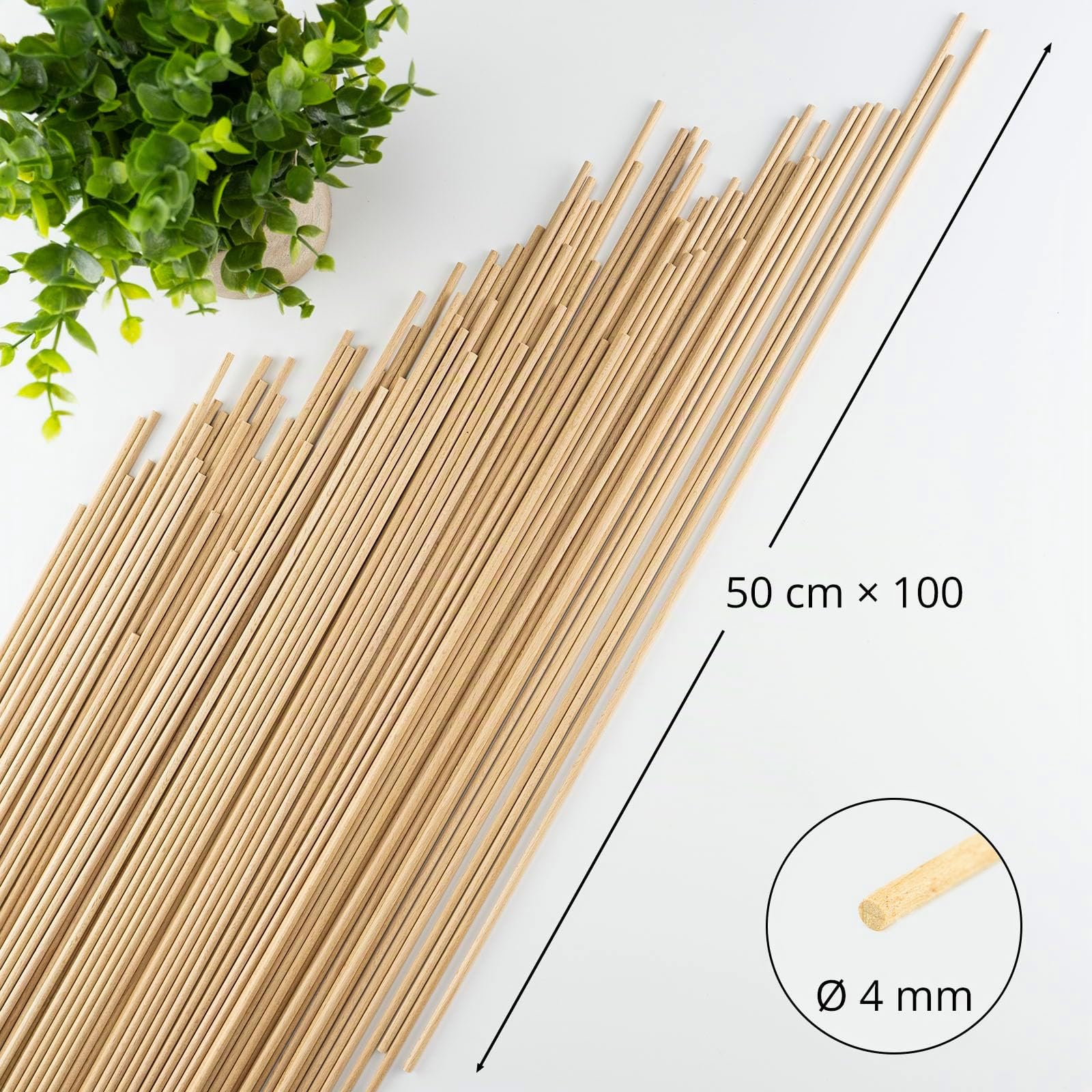 Bastoncini in legno di faggio naturale, diametro 4 mm, lunghezza 50 cm, 100 pezzi, per bricolage, modellismo, artigianato fai da te