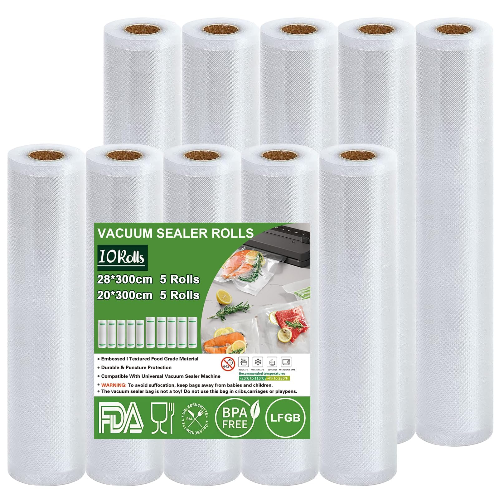 Rouleau sous vide alimentaire 10 rouleaux de film de conservation sans BPA pour machine