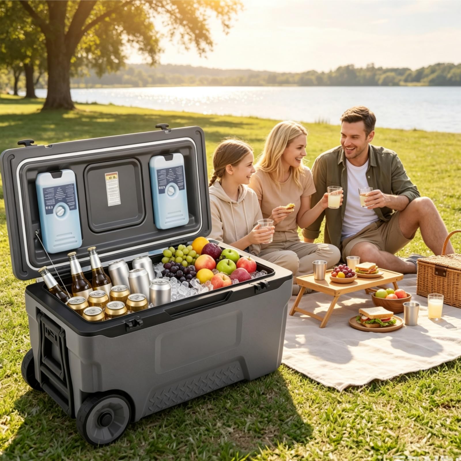 LIFEZEAL Große Kühlbox, Isolierbox Kunststoff mit Rädern & Griff