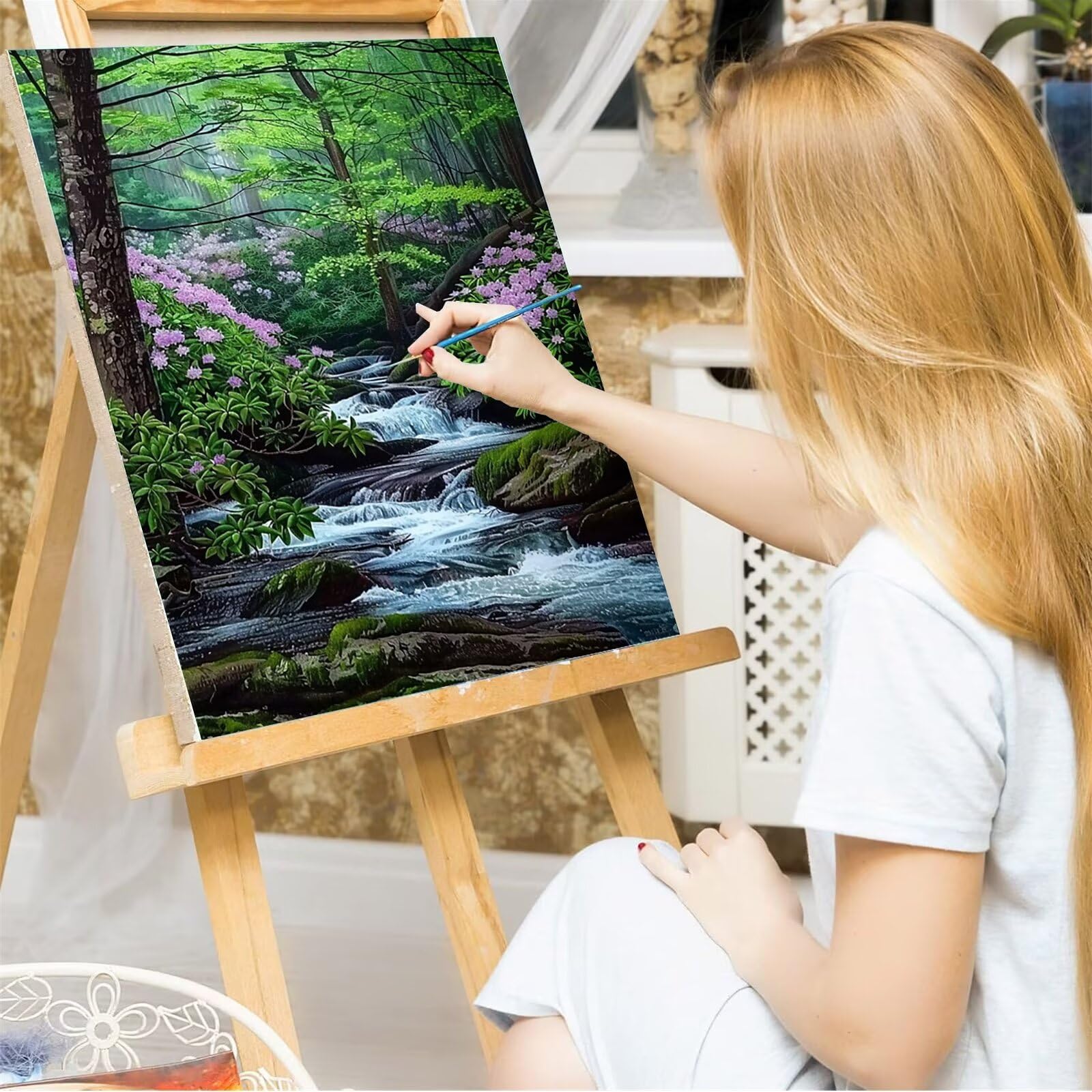 Peepezo Dipingere con i Numeri per Adulti Bambini Principianti, Paint by Numbers Flusso Kit Fai da te Olio La pittura di Numeri Kit Decora la casa Regalo Rododendro 60x80cm (Con Scatola)