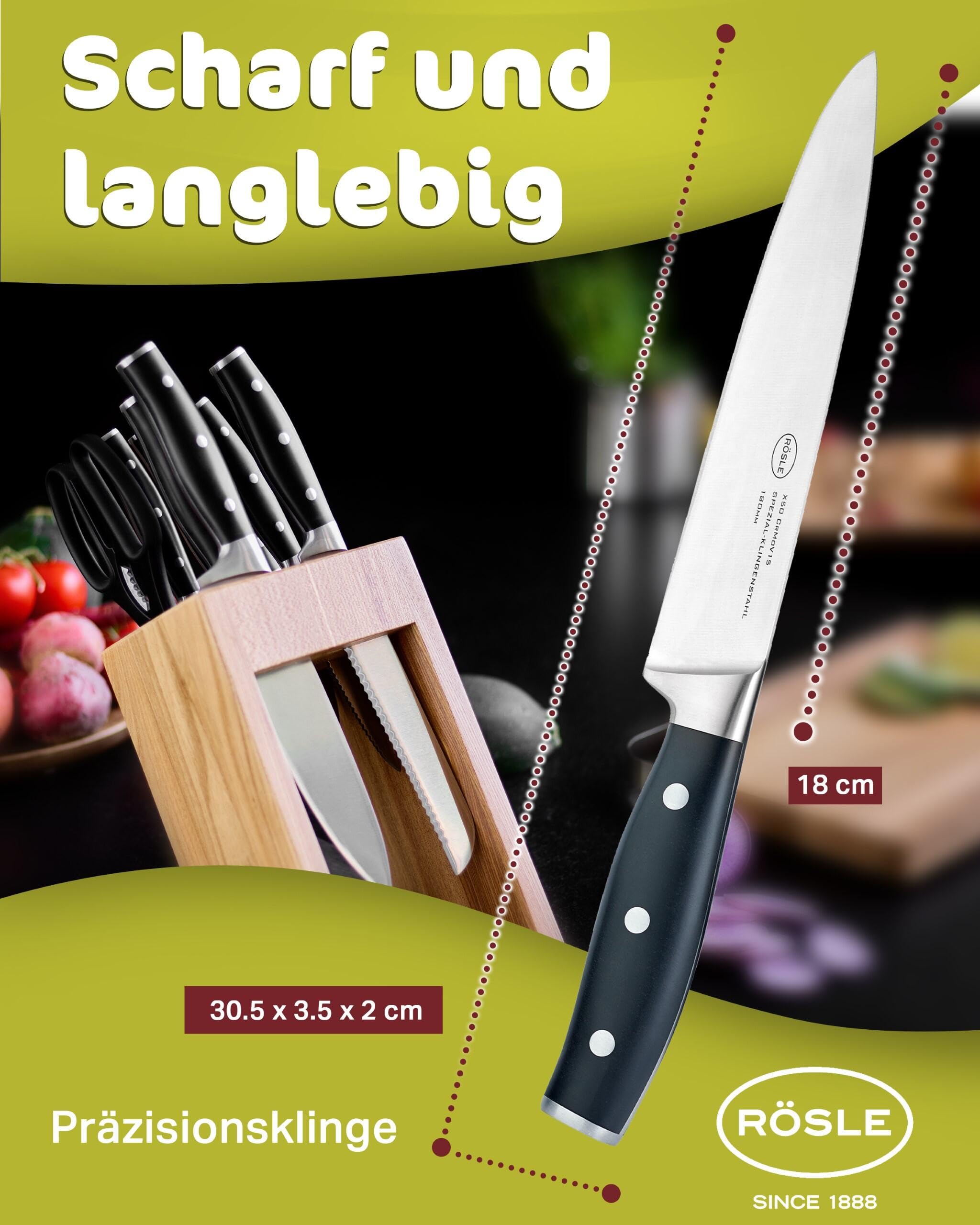 RÖSLE Fleischmesser Tradition 18 cm - Hochwertiges und scharfes Küchenmesser zum Schneiden von Fleisch und Tranchieren von Filets, ein scharfes Kochmesser mit ergonomischem Griff und Fingerschutz
