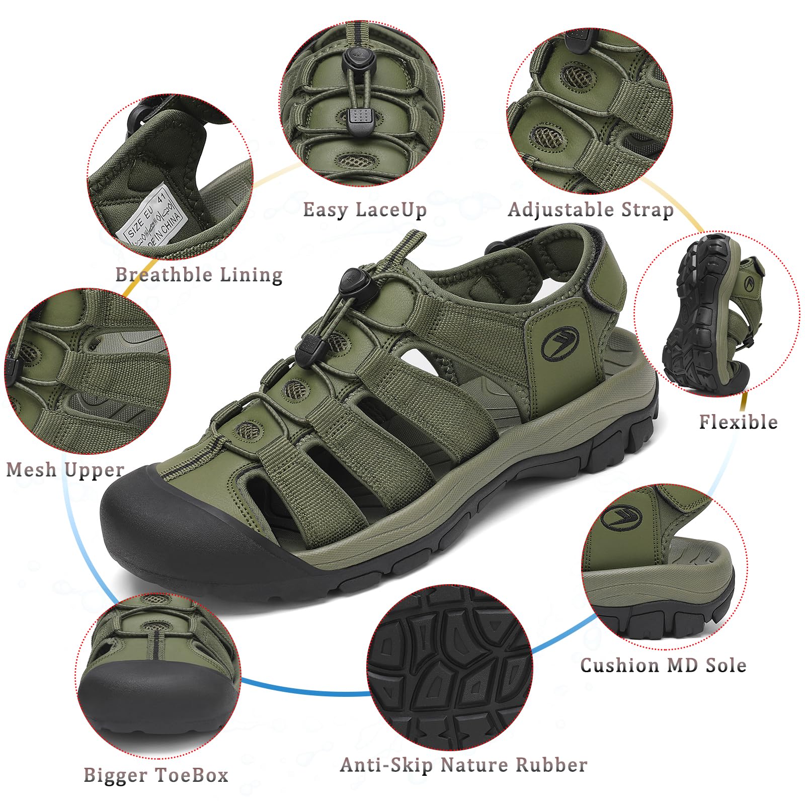 FLARUT Sandali Uomo Estivi all'aperto da Trekking Sportivi Punta Chiusa Scarpe Spiaggia Corsa Casual
