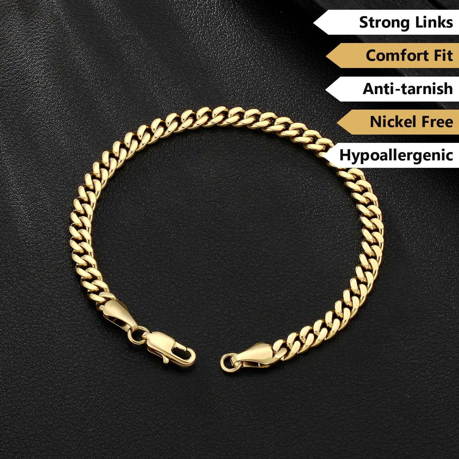KRKC Herren Schmuck Set, 14K Gold Vergoldet Edelstahl 5mm Cuban Armband 22,9cm & 4mm Cuban Link Chain Halskette 55,9cm, Panzerkette Nickel-frei Rostfrei, Vatertag Geburtstag Geschenk für Männer