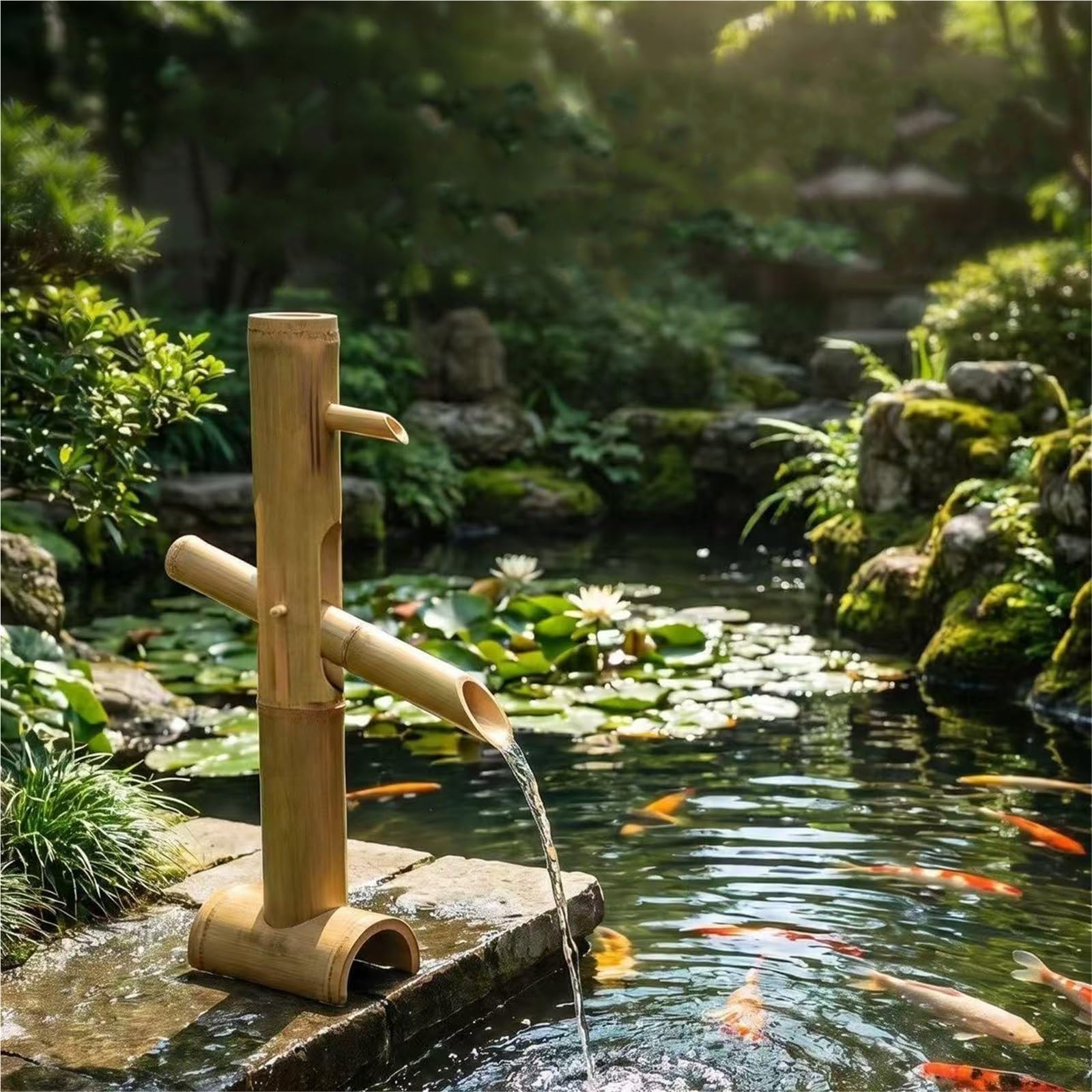 Bambusowa solarna fontanna wodna z pompką, Zen do użytku na zewnątrz z obiegiem wody, dekoracyjna ozdoba krajobrazu do ogrodu, na patio i dziedziniec