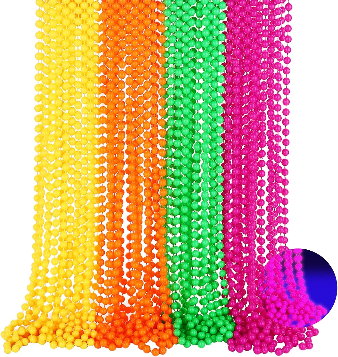 Draupnir 60 PCS Mardi Gras Beads Neon, Glow in the Dark Bead Necklaces, 80s Colorful Party Favor Supplies, Neon Night Accessories for Christmas Carnival Concert Wedding Birthday Decorations