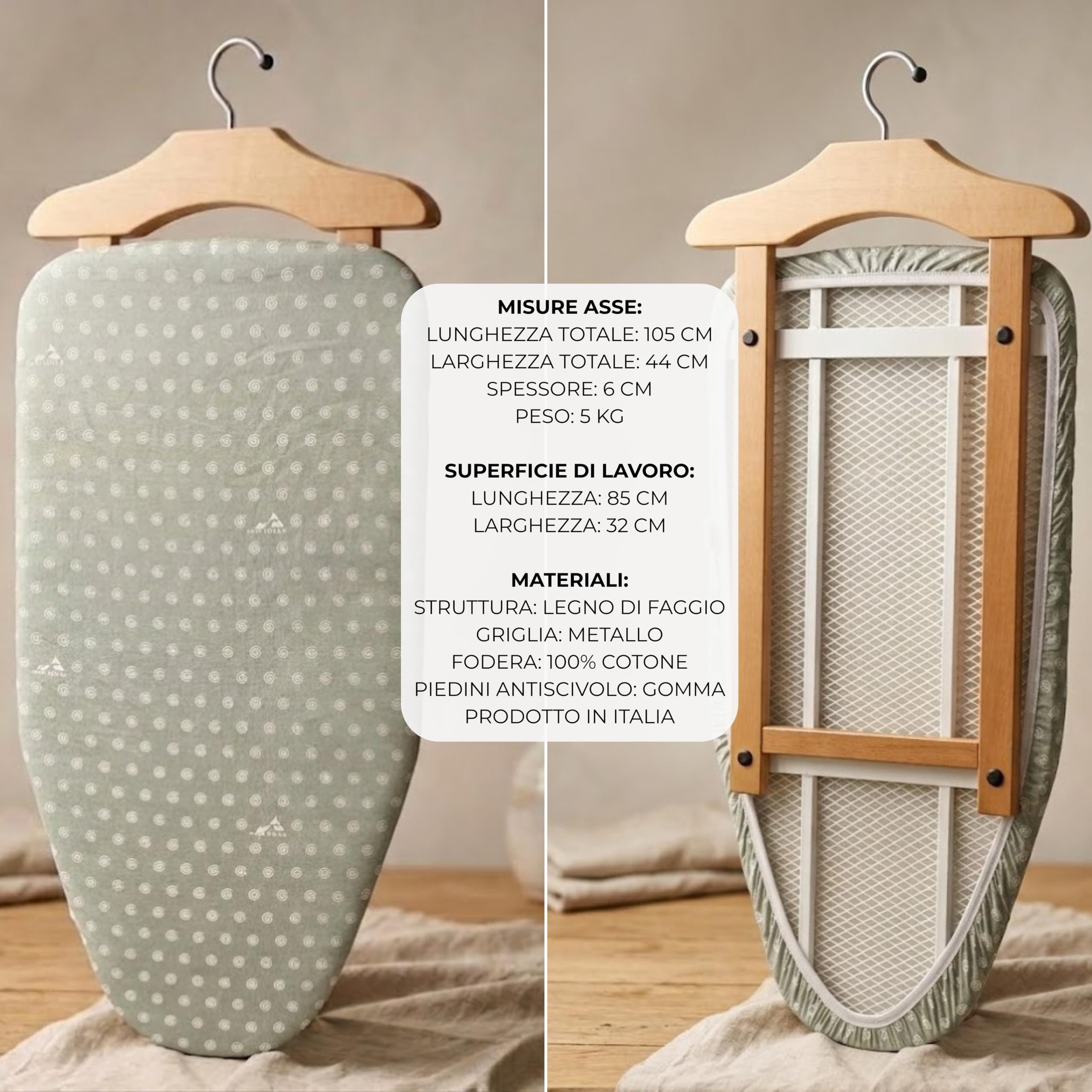 Erreke Asse da Stiro 2 in 1, Stiratura Verticale e Orizzontale, Letto | Stira su Tavolo. Porta e Armadio. Struttura in Legno di Faggio. Salvaspazio. Struttura Robusta. Facile da Riporre. Resistente