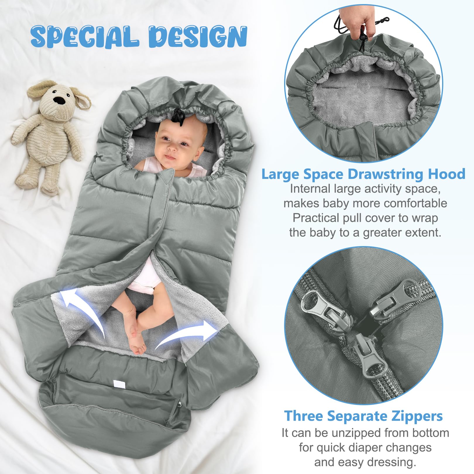 Saco universal para cochecitos de bebé, funda para cochecito de invierno con capucha, bolsas para la mayoría de cochecitos