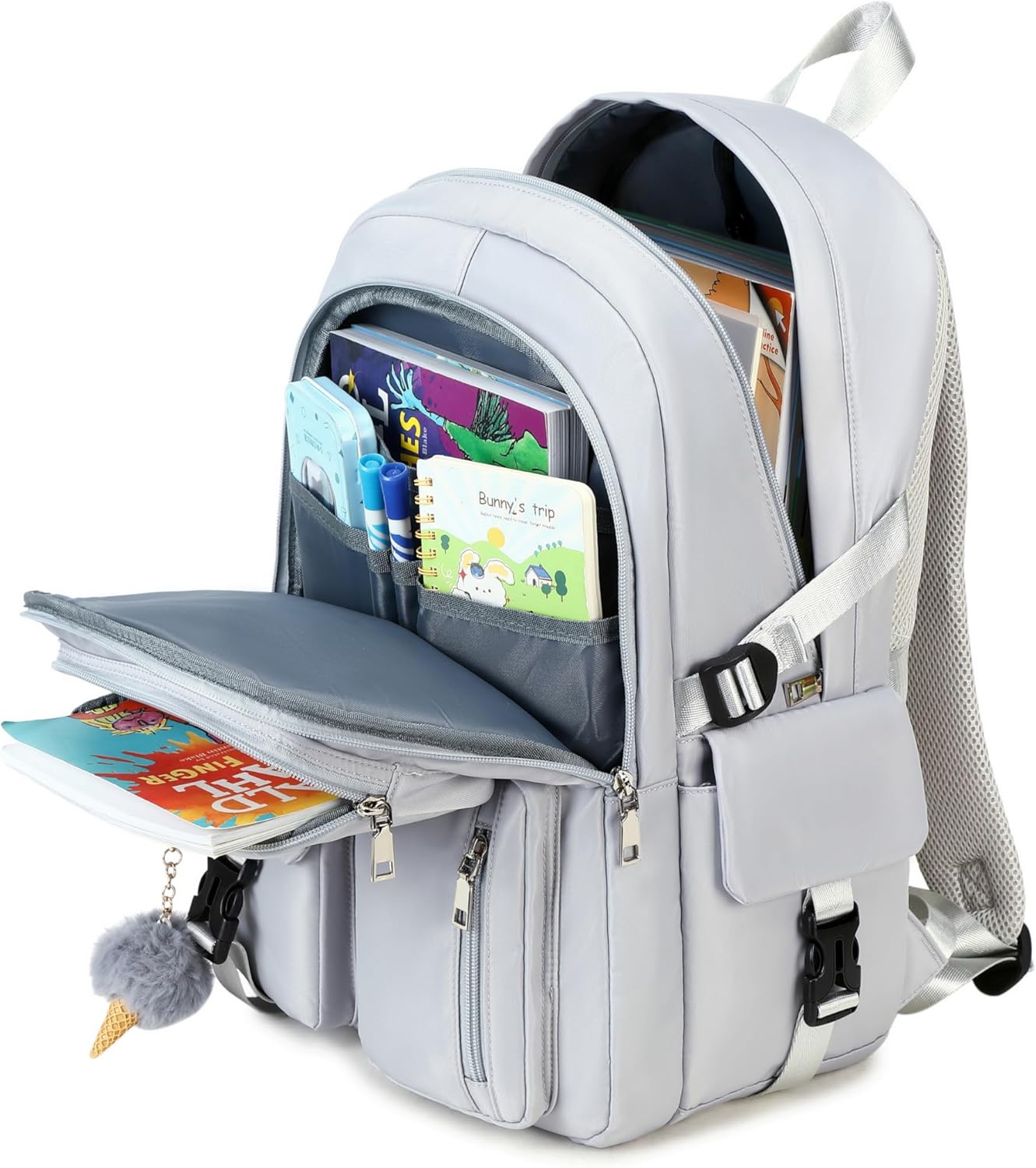 Girls Backpack Stylish Schoolbag Set for College or High Student Laptop Backpack for Women Grey - Image 9