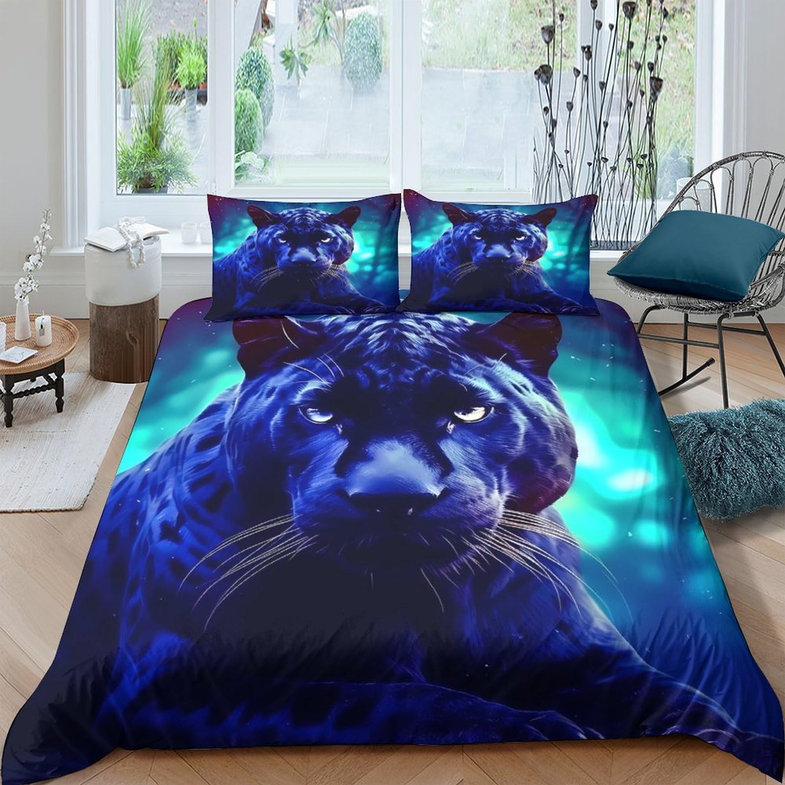 Ctjqhvkz Style-9 3D Printed Black Panther Fitted Sheet Microfiber Soft Breathable Blue Jungle Bed Cover For Bedroom Dorm Mattress Decor Single（135X200cm）