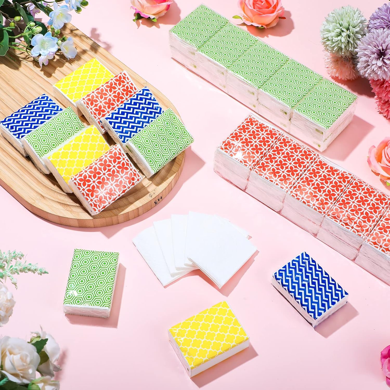 Yinder 120 Packs Travel Size Pocket Tissues 3 Ply Facial Paper Bulk Geometric Small Wallet Tissues for Mother's Day Business Trip Ceremony School Classroom Office Car Wedding Party Supplies(Modern)
