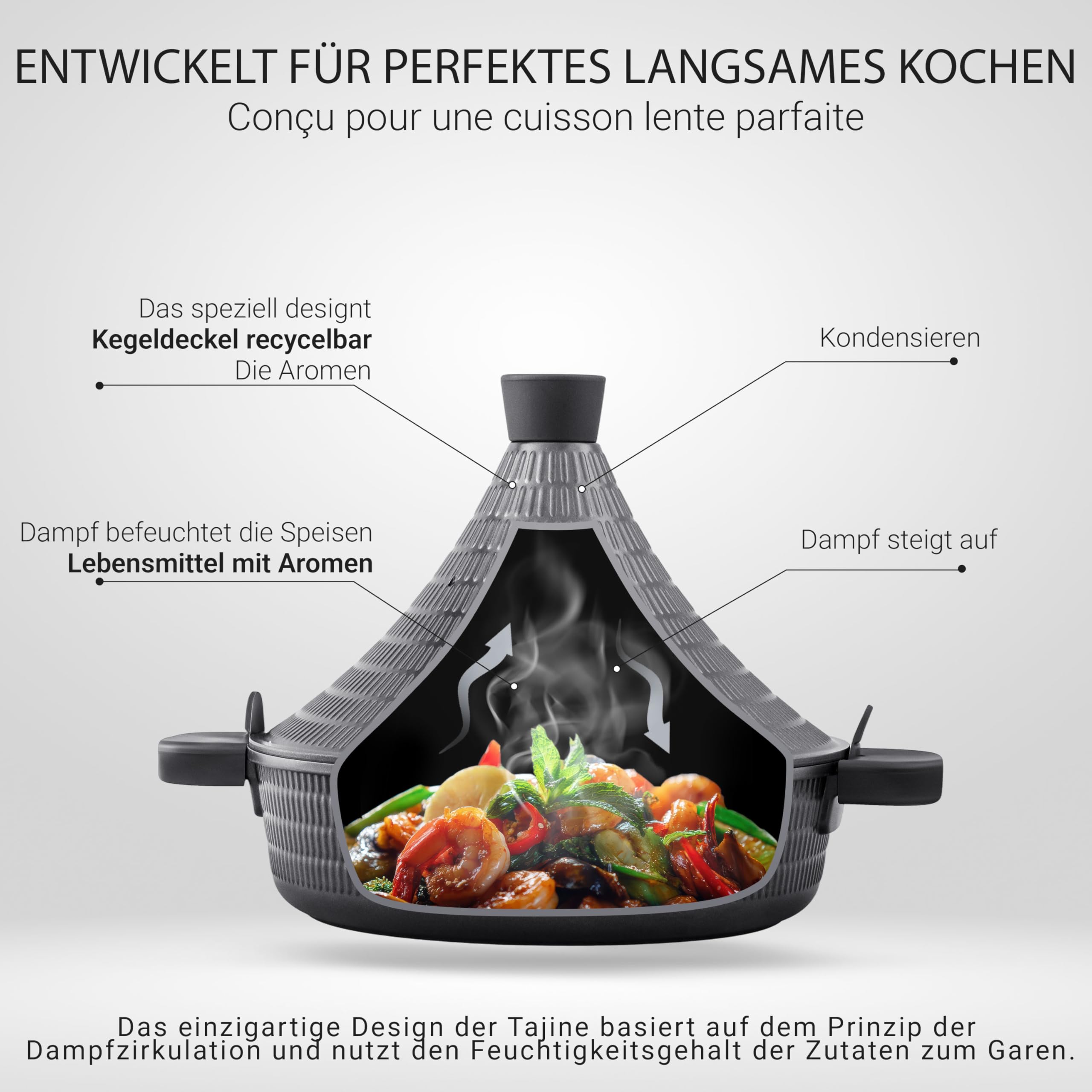 INTIGNIS Aluminium Tajine 28 cm, Antihaft, Induktion & Gas Herd geeignet, Deckel mit Selbstbastfunktion, langlebig und kratzfest, ideal für Fleisch, Gemüse & Gewürze