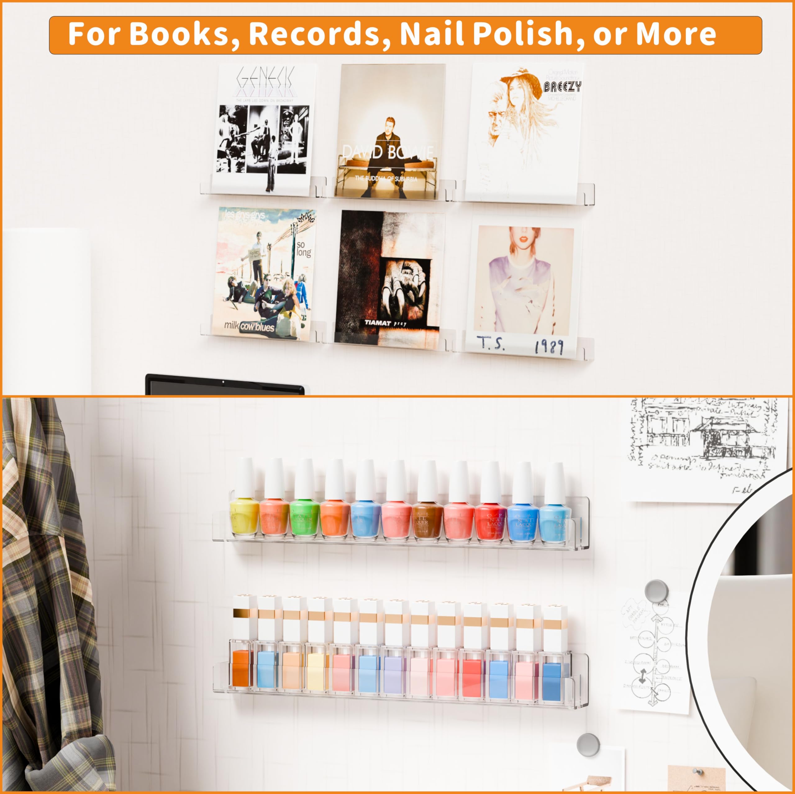 Cq - Organizer per smalti in acrilico da parete, 6 confezioni da 72 bottiglie per nail tech, organizer per unghie e conservazione, per nail tech, 45 cm