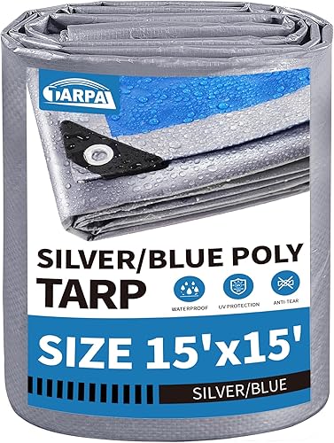Miniatura 53 de TARPAL Lona blanca impermeable de 8'x10' de 7.5 mil de servicio mediano multiusos, cubierta de lona de polietileno impermeable, a prueba de nieve,