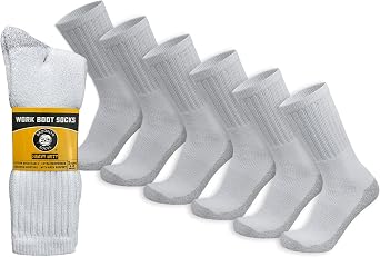Mens Heavy Duty Steel Toe Work Cotton Socks, Thick Triple Cushioned Warm Crew Socks