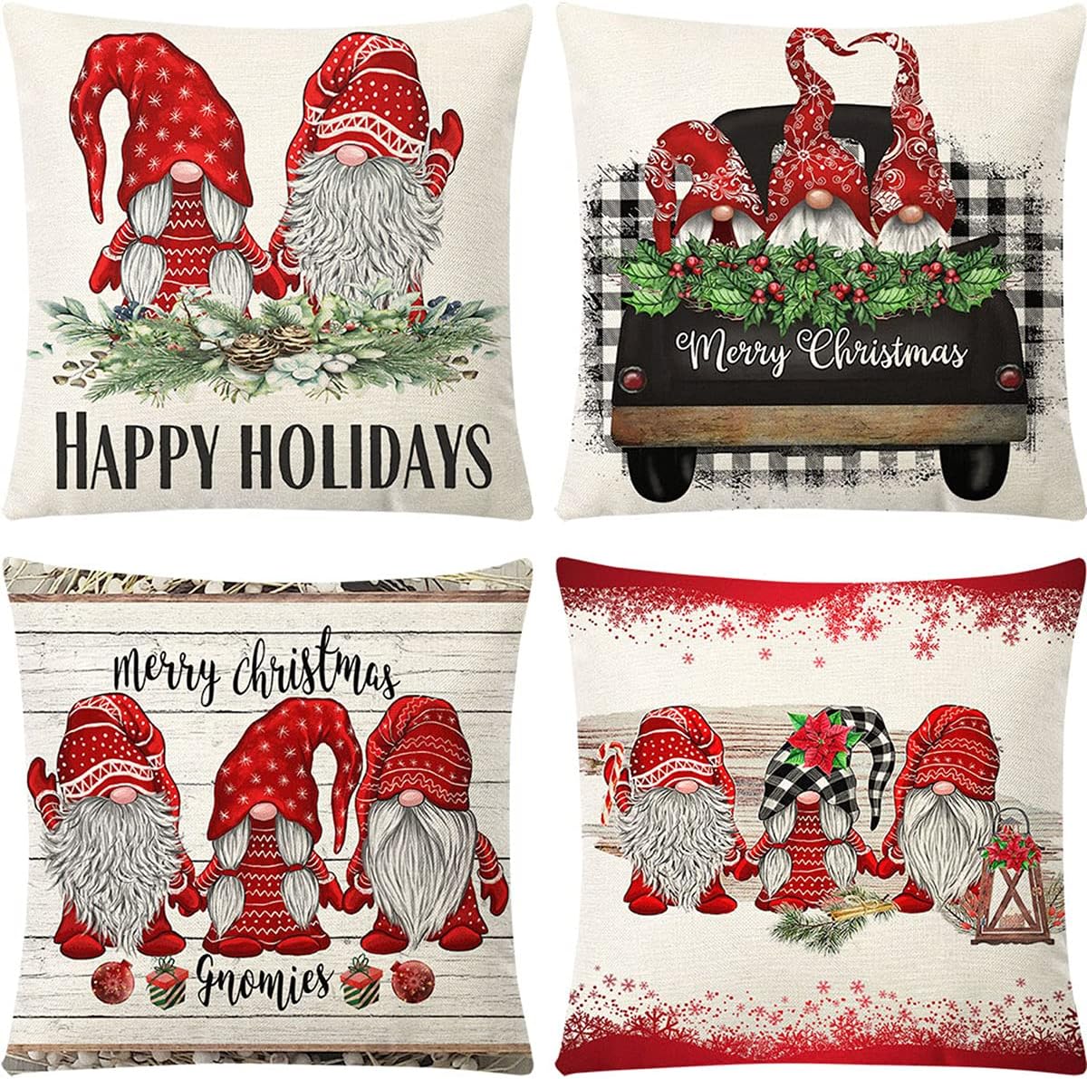 Zivisk Christmas Gnome Pillow Covers 18 x 18 Set of 4