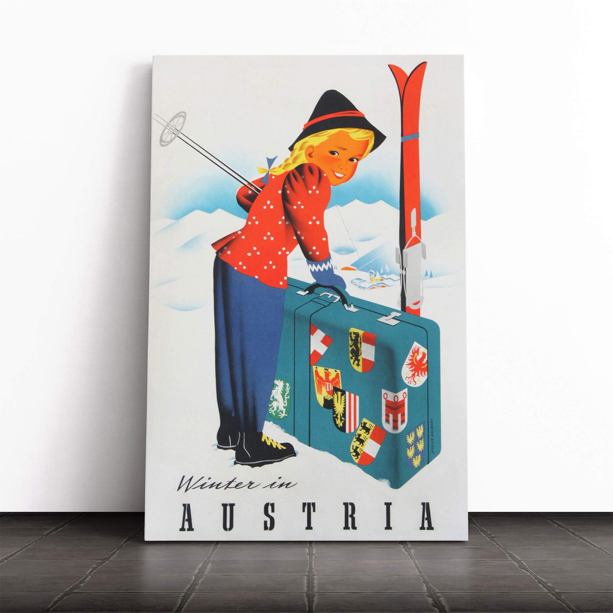 Ski Travel Poster Vol.10 Canvas Print | Gallery Wrapped 30mm Frame Wall Art | 24x16 inches | Ready to Hang | Retro Picture | Living Room Bedroom Lounge Office