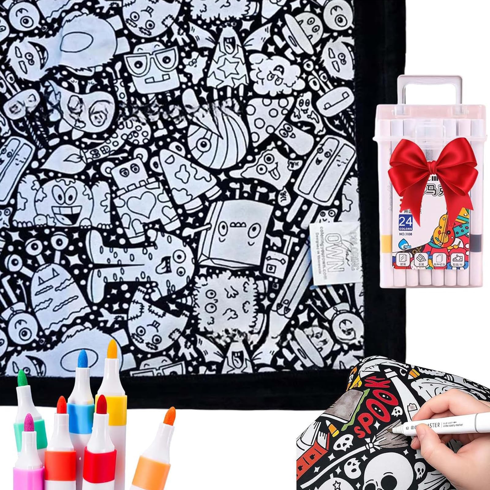 DIY Coloring Blanket with Markers Color Your Own Blankets Multi-Purpose Soft Cozy Fleece Drawing Mat Gift for Friends-L