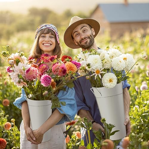 Miniatura 10 de 8 jarrones altos de metal galvanizado de 13.78 pulgadas, cubo francés con asa, no impermeable, rústico, centros de mesa, decoración para el hogar,