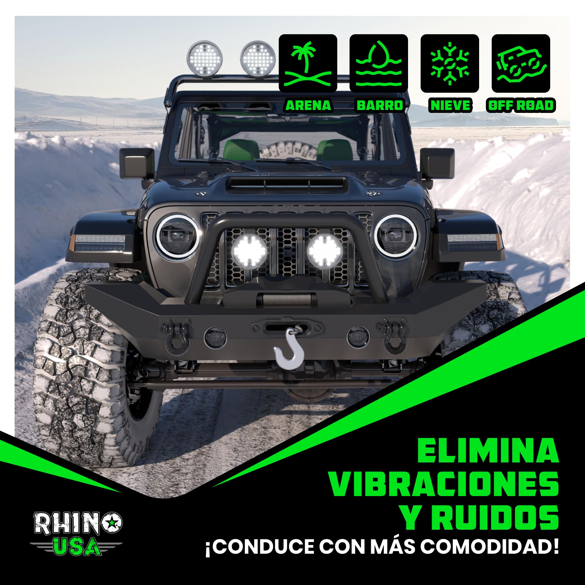 Rhino USA D-Ring Grilletes (2 Piezas) - Resistencia a la Rotura de 18.983 kg – Horquilla 1,9 cm con Pasador de 2,2 cm para Remolque y Uso 4X4 – Pares con Correa de Recuperación para Vehículos (Negro)
