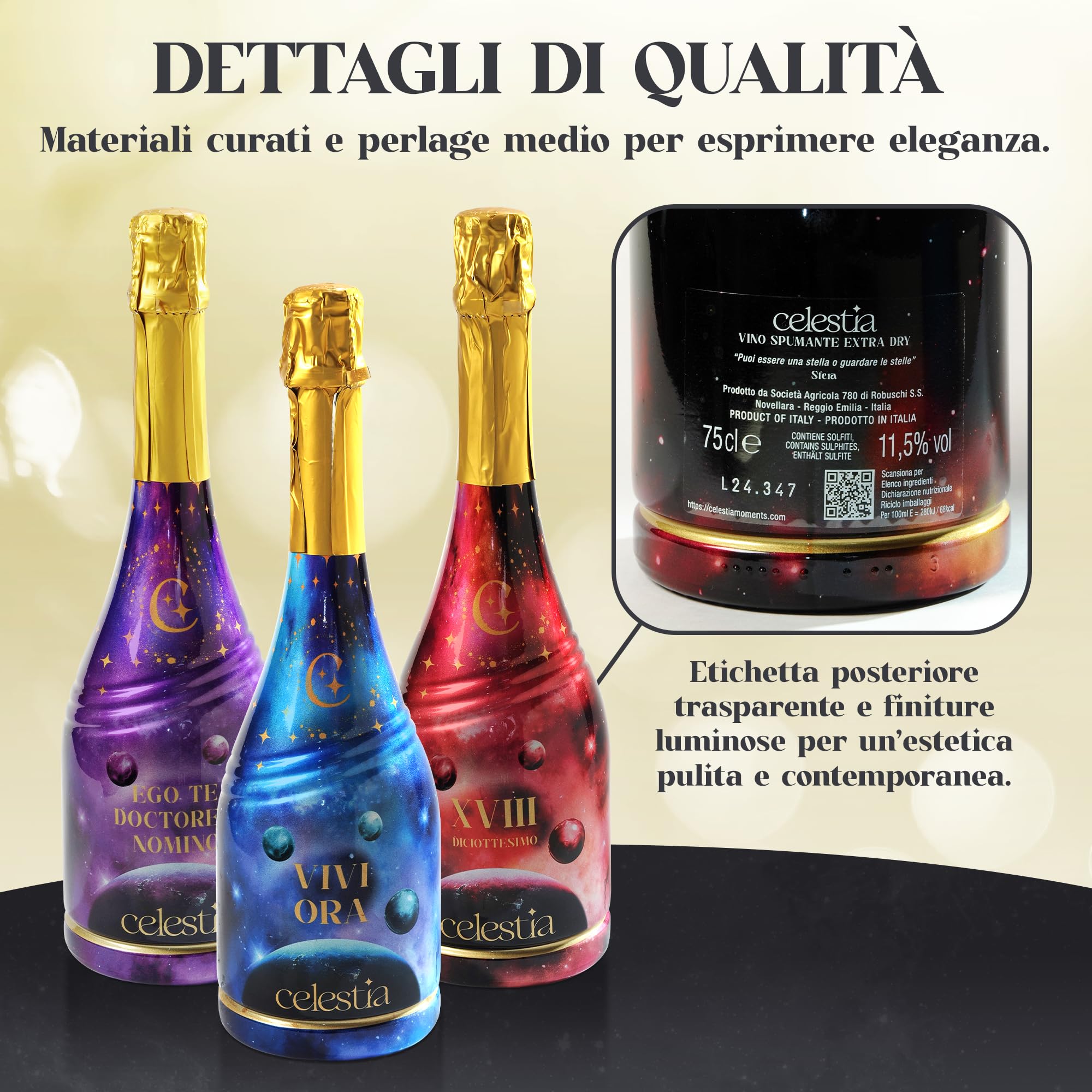 VIVI ORA Vino Spumante Extra Dry 0,75L – Metodo Charmat | Unica per originalità pensiero e lavorazione | 11,5% vol | Ideale per Brindisi, Lauree, Battesimi | Servizio 4–6°C