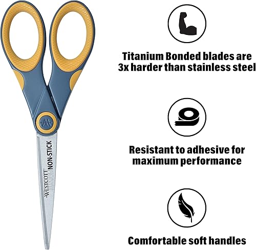 Miniatura 3 de Westcott Tijeras antiadherentes de titanio, 7" rectas, gris/amarillo